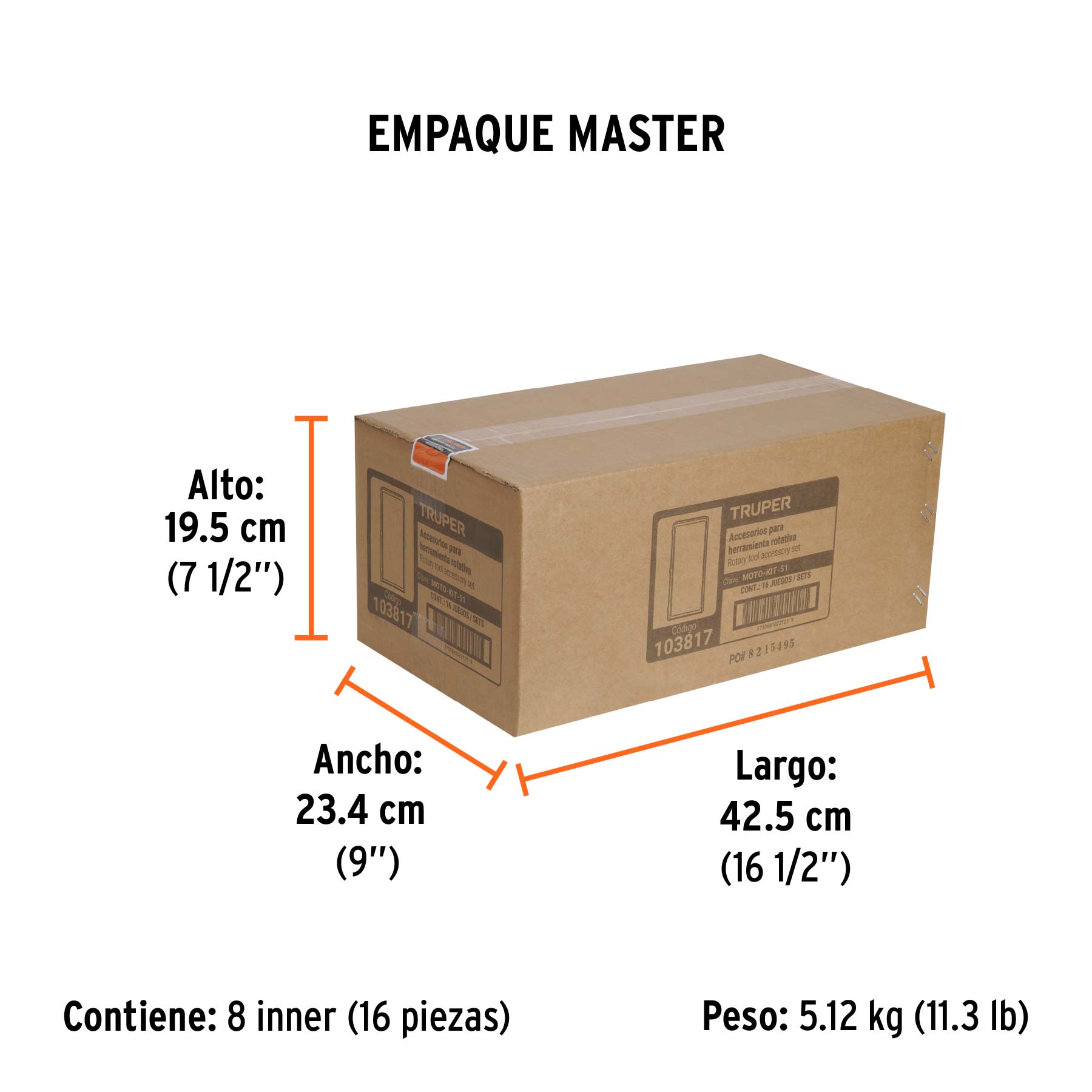 Kit de accesorios para herramienta rotativa, 51 pzas, TRUPER - Empaque
