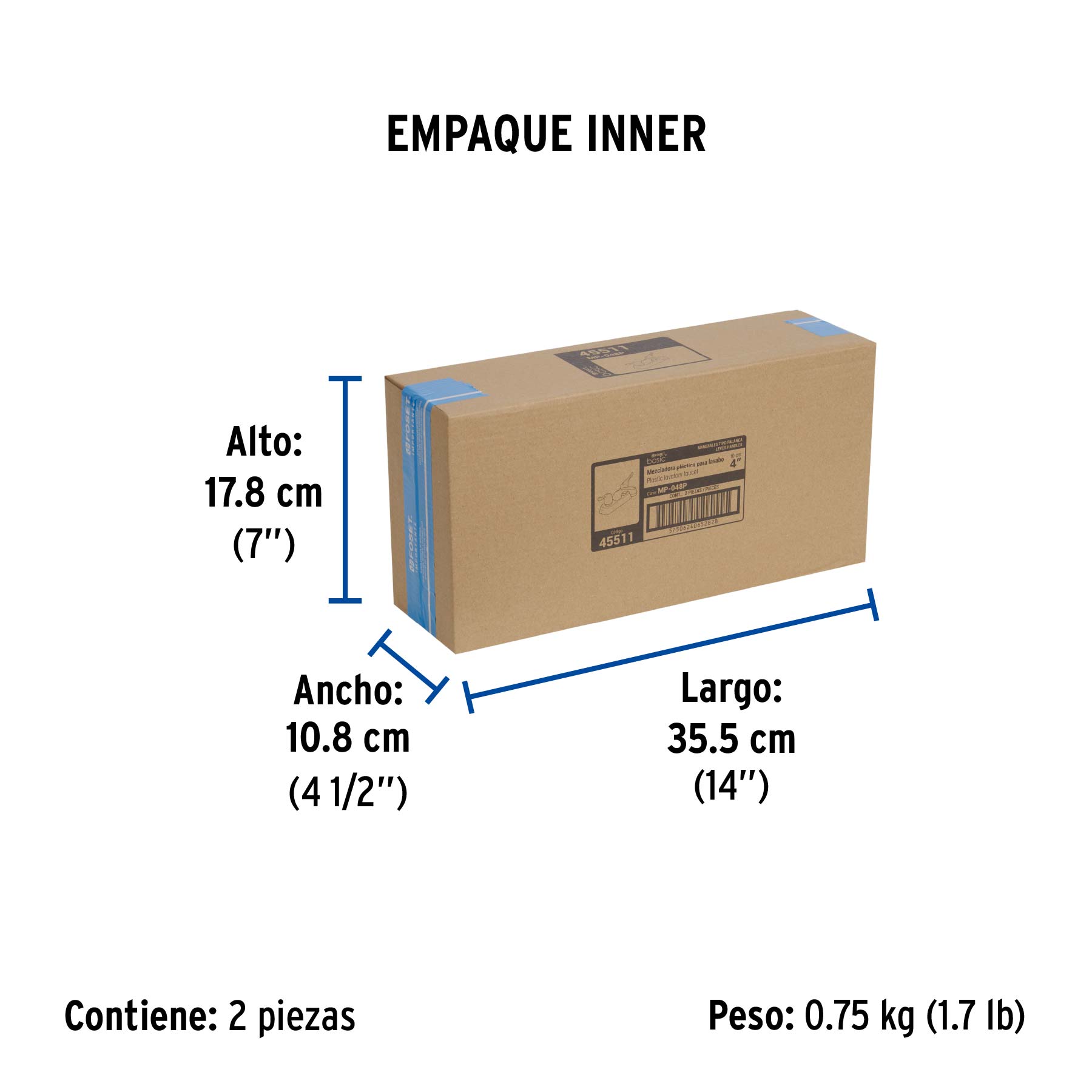 Mezcladora 4" lavabo, ABS, palanca, BASIC - Empaque