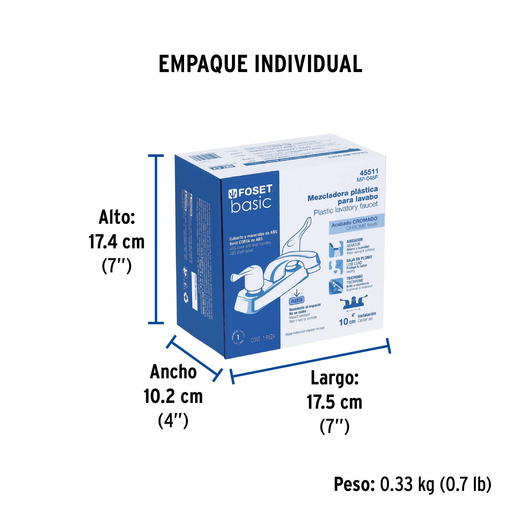 Mezcladora 4" lavabo, ABS, palanca, BASIC - Empaque