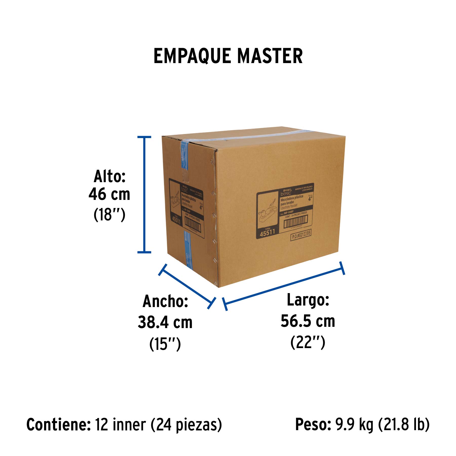 Mezcladora 4" lavabo, ABS, palanca, BASIC - Empaque