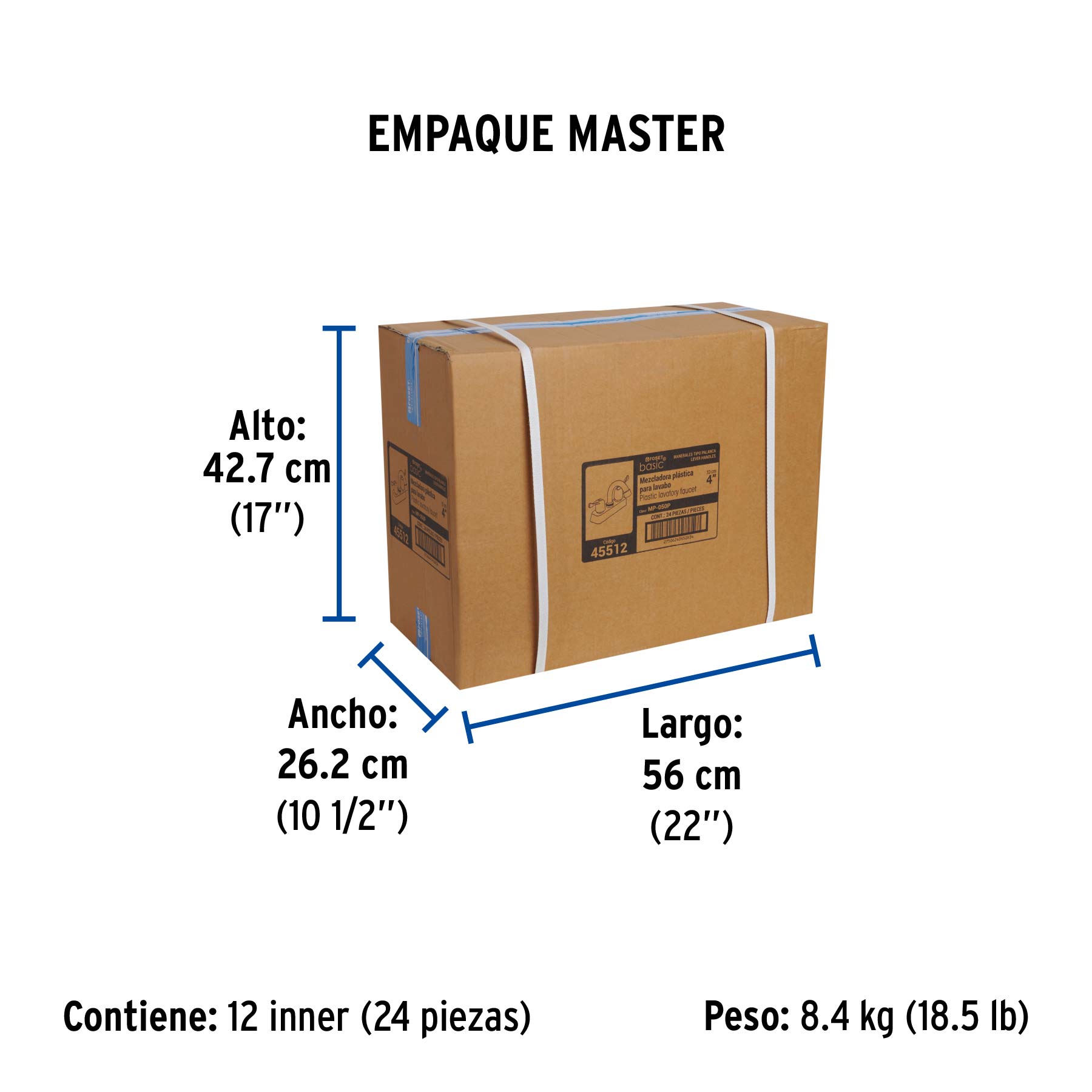 Mezcladora 4" lavabo, ABS, cuello curvo, palanca, BASIC - Empaque