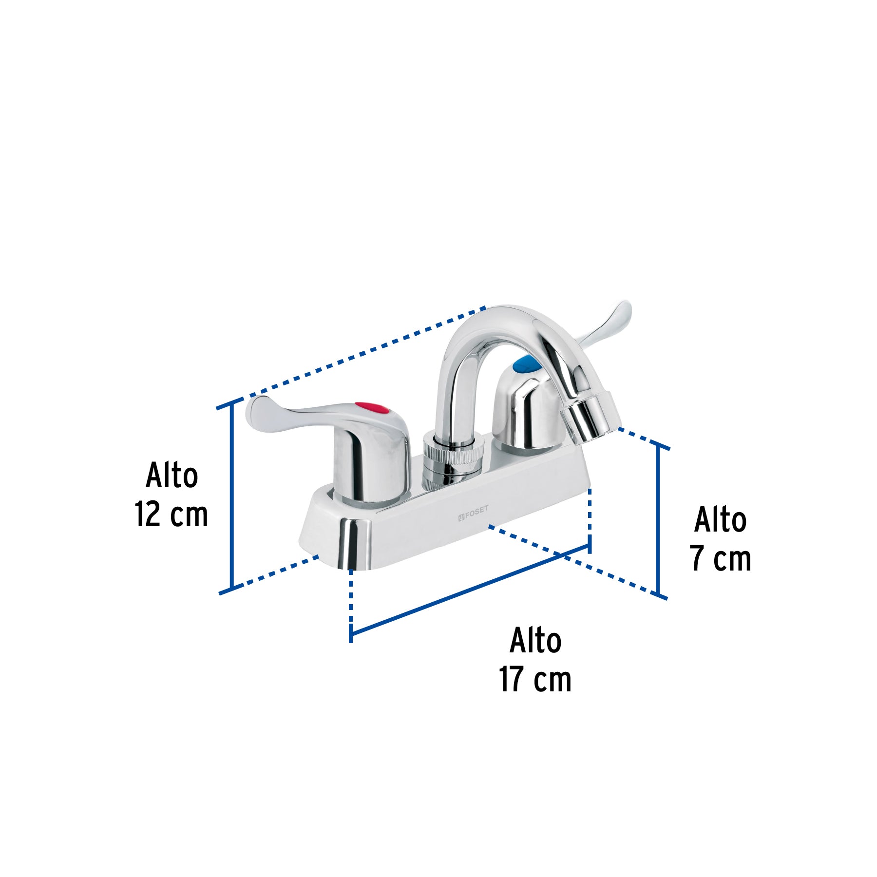 Mezcladora 4" lavabo, ABS, cuello curvo, palanca, BASIC