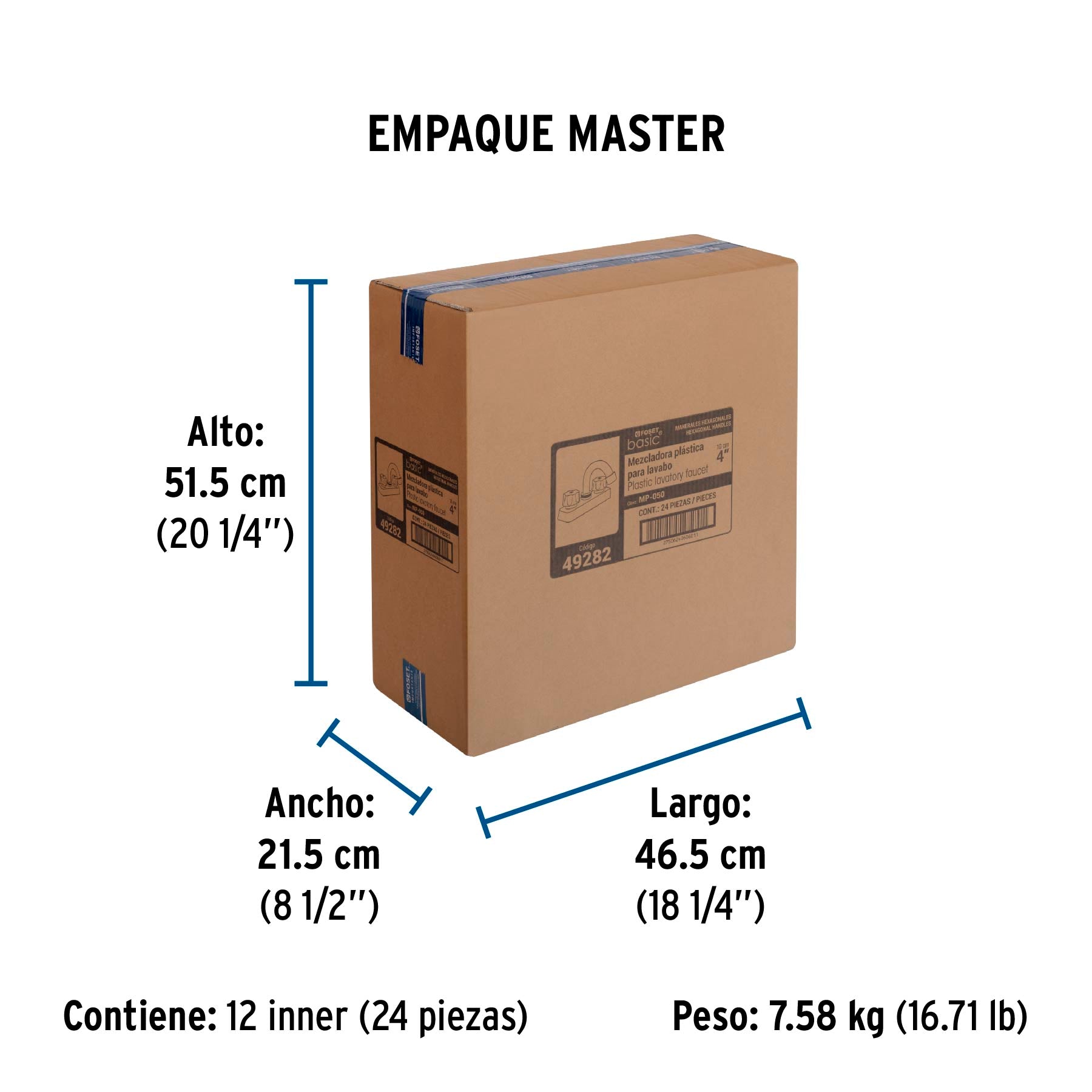 Mezcladora 4" lavabo, ABS, cuello curvo, hexagonal, BASIC - Empaque