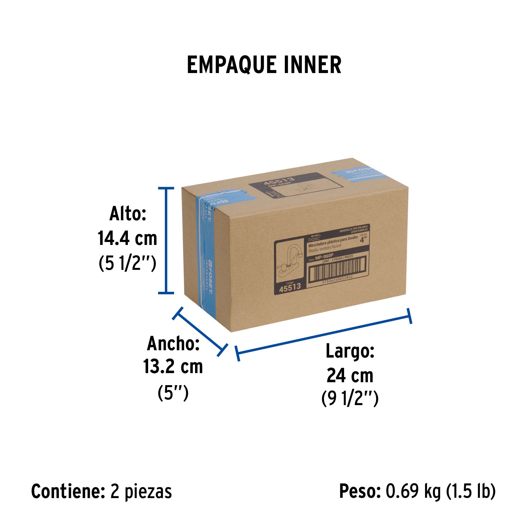 Mezcladora 4" lavabo, ABS, cuello bar, palanca, BASIC - Empaque