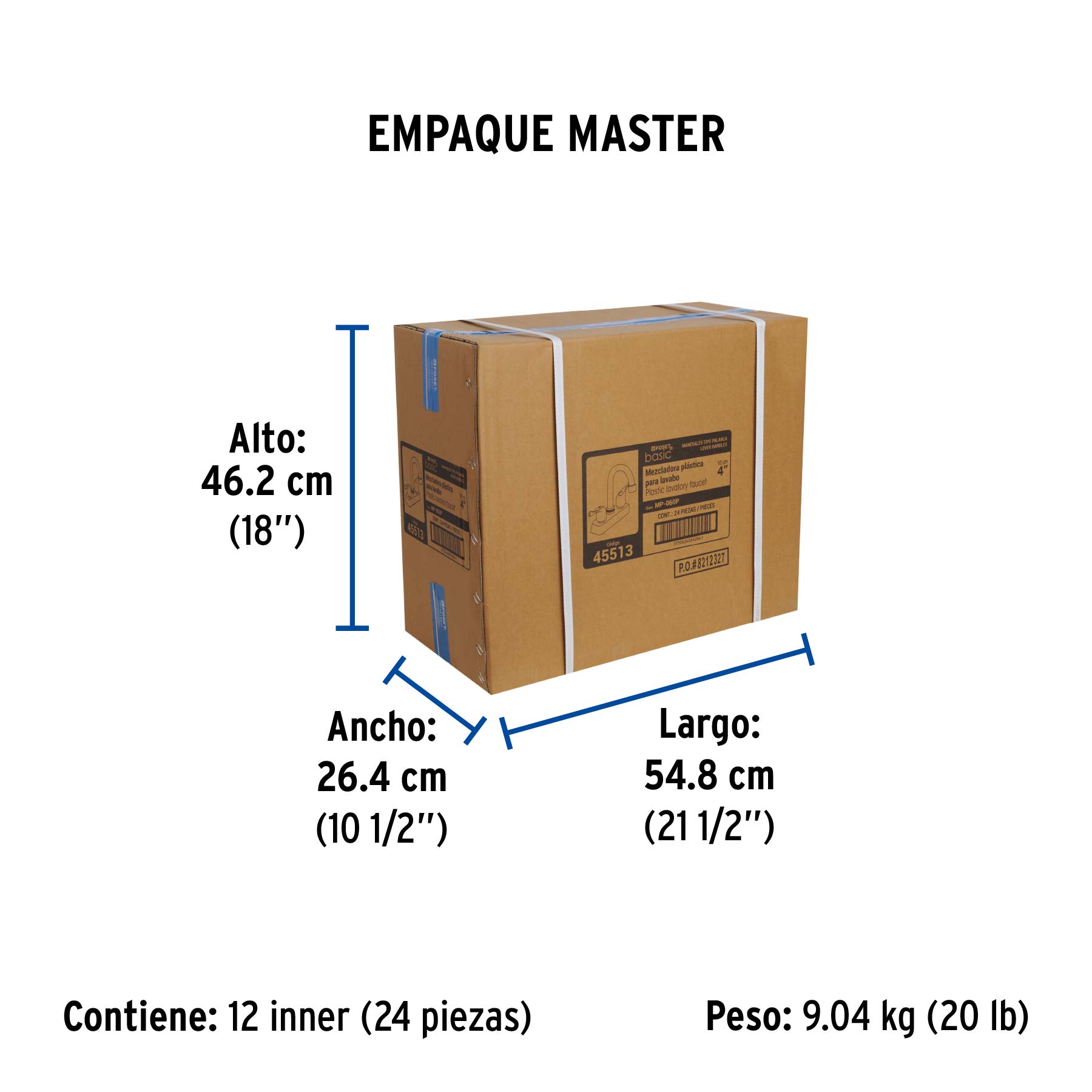 Mezcladora 4" lavabo, ABS, cuello bar, palanca, BASIC - Empaque