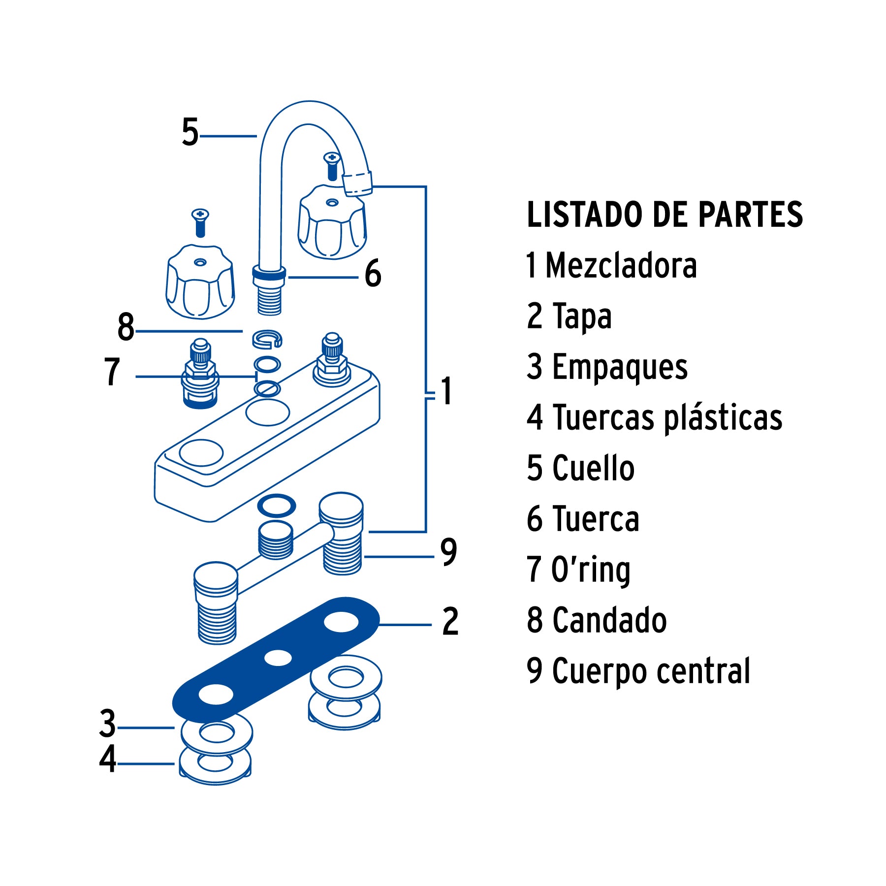 Mezcladora 4" lavabo, ABS, cuello bar, hexagonal, BASIC