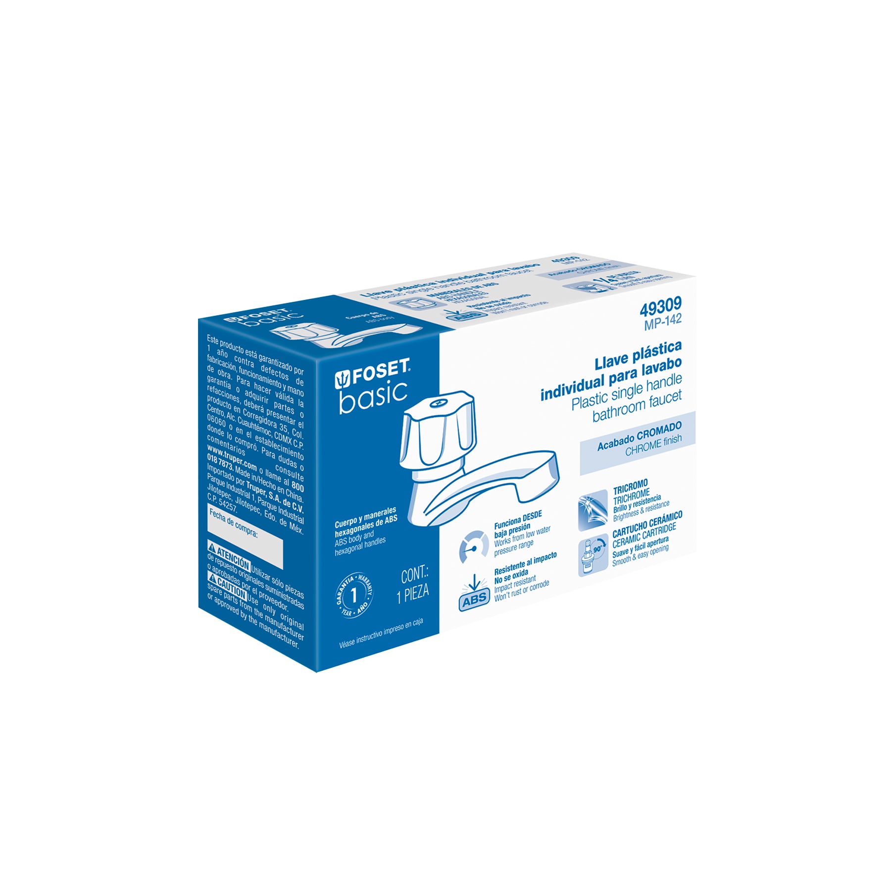 Llave individual lavabo, ABS, hexagonal, BASIC