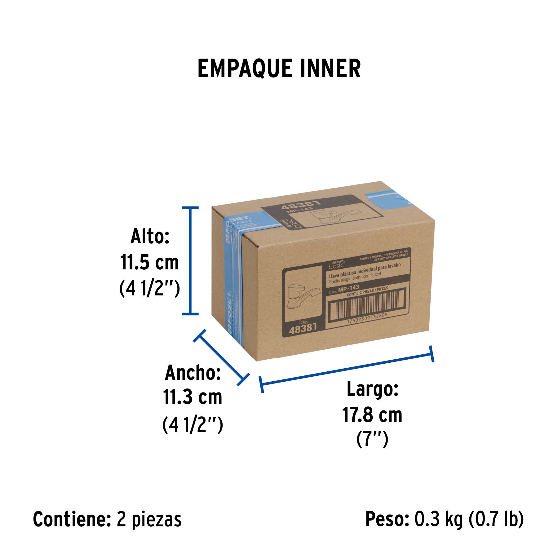 Llave individual lavabo, ABS, palanca, BASIC - Empaque