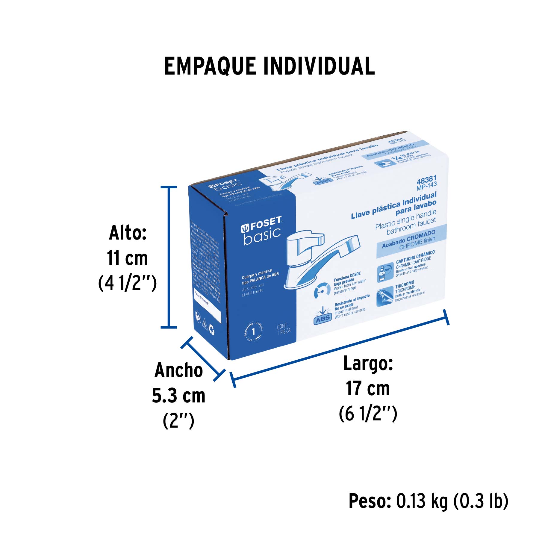 Llave individual lavabo, ABS, palanca, BASIC - Empaque