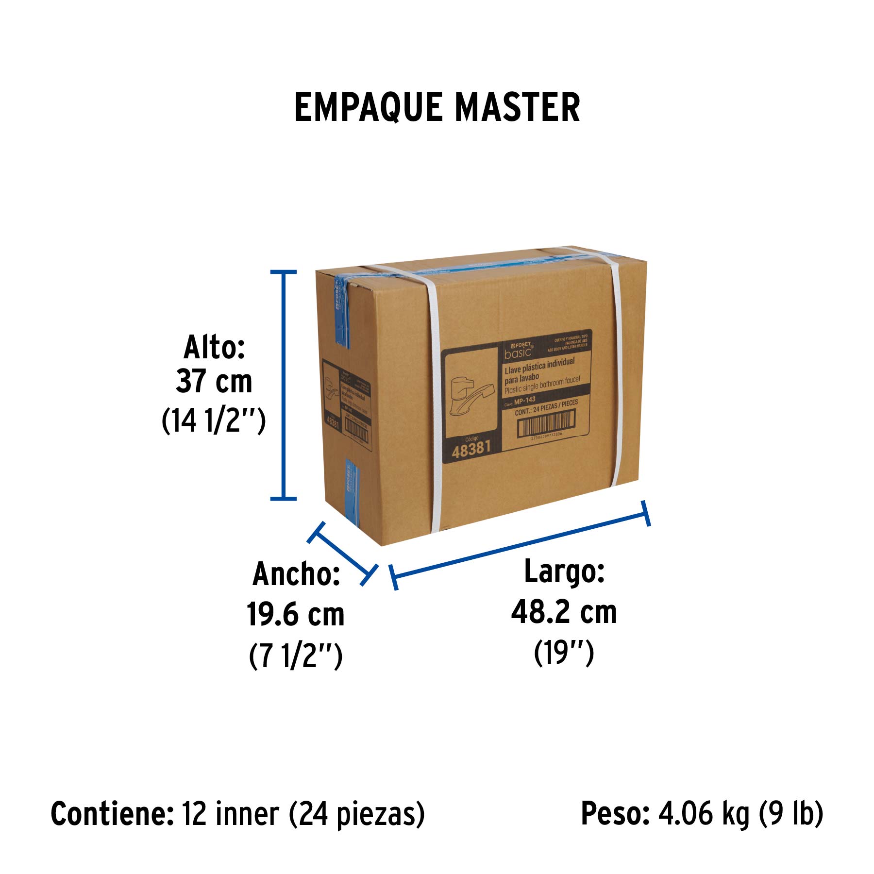 Llave individual lavabo, ABS, palanca, BASIC - Empaque