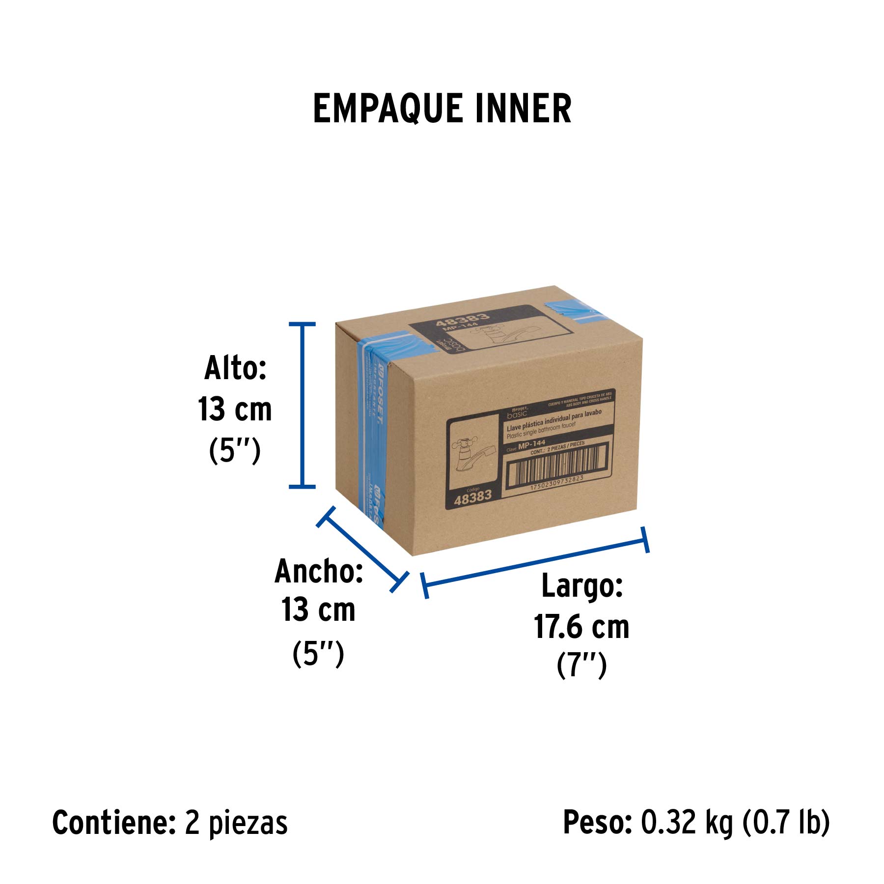 Llave individual lavabo, ABS, cruceta, BASIC - Empaque