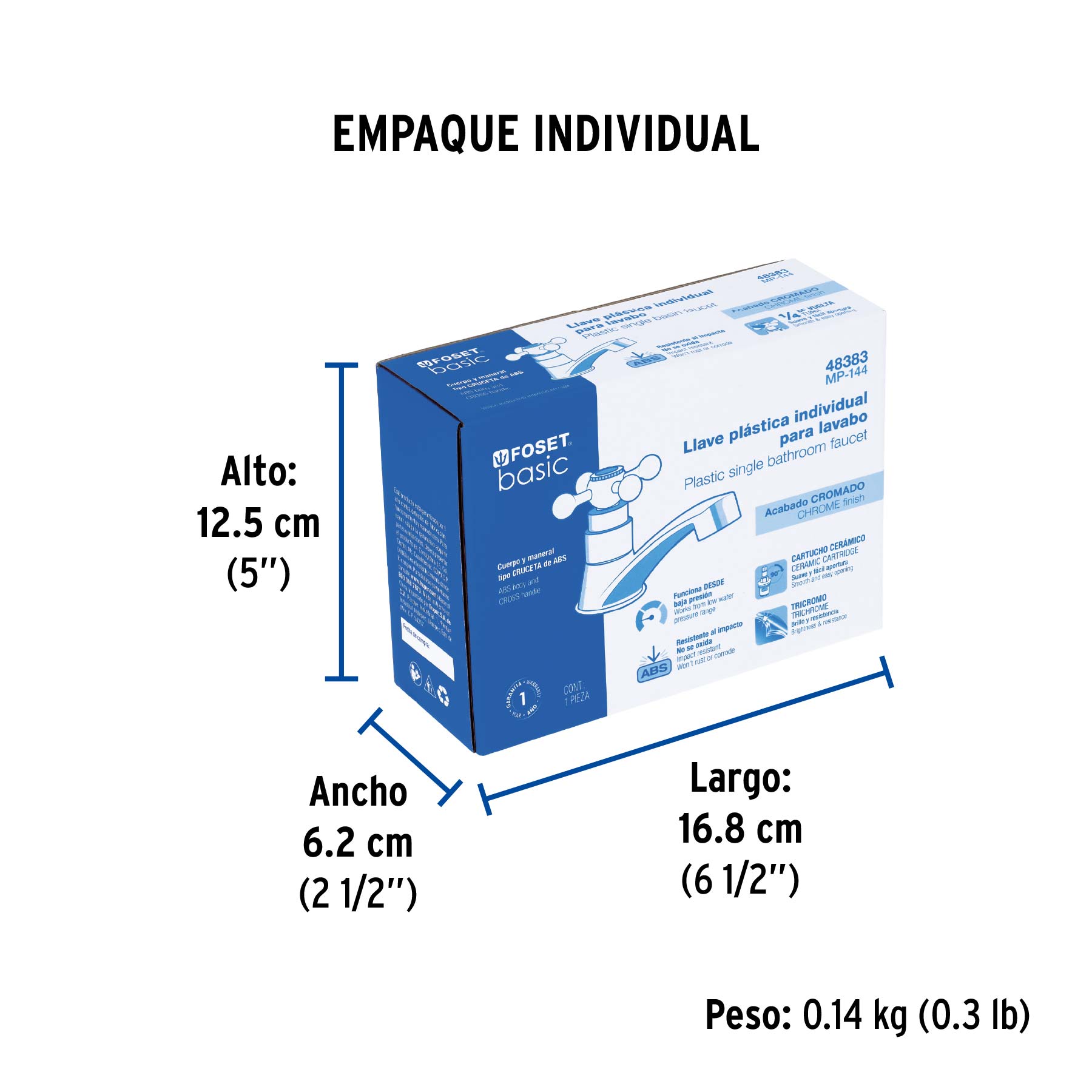 Llave individual lavabo, ABS, cruceta, BASIC - Empaque