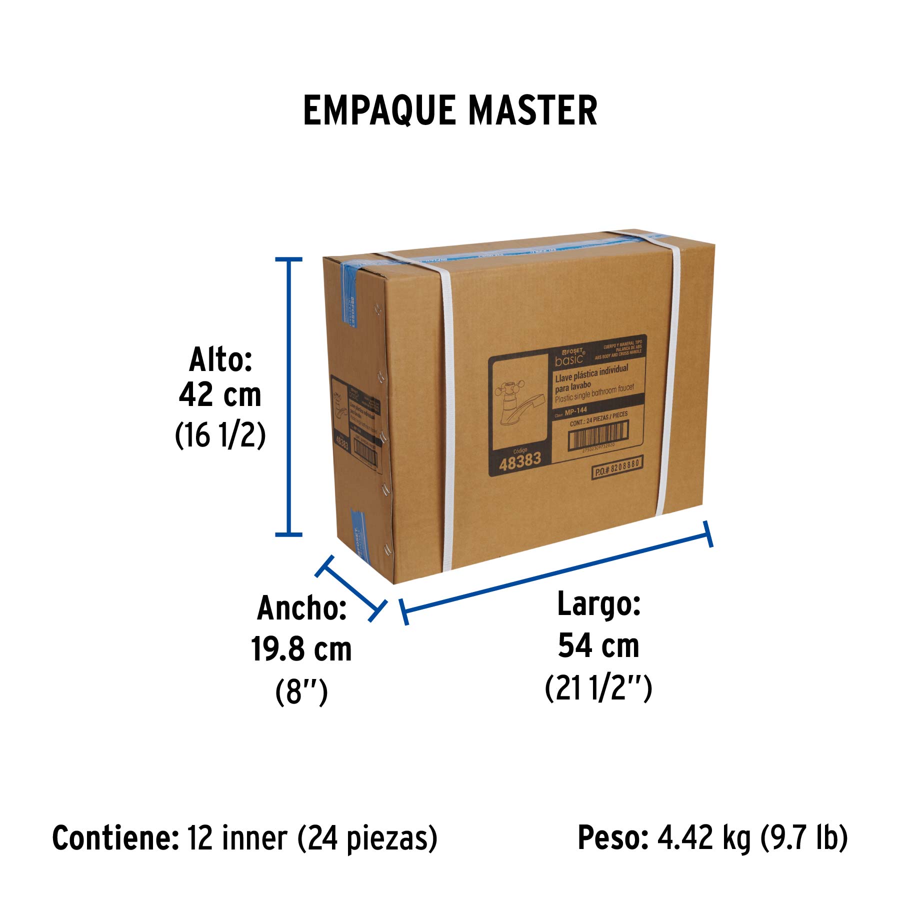 Llave individual lavabo, ABS, cruceta, BASIC - Empaque