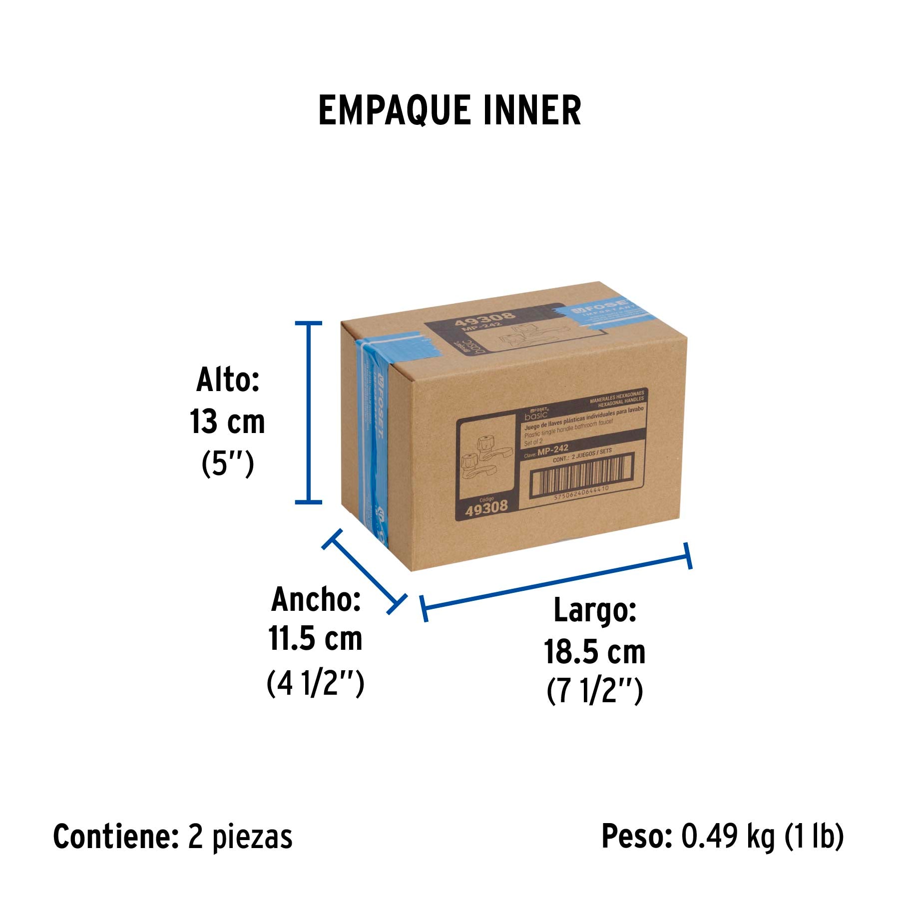 Juego llaves individuales lavabo, ABS, hexagonal, BASIC - Empaque