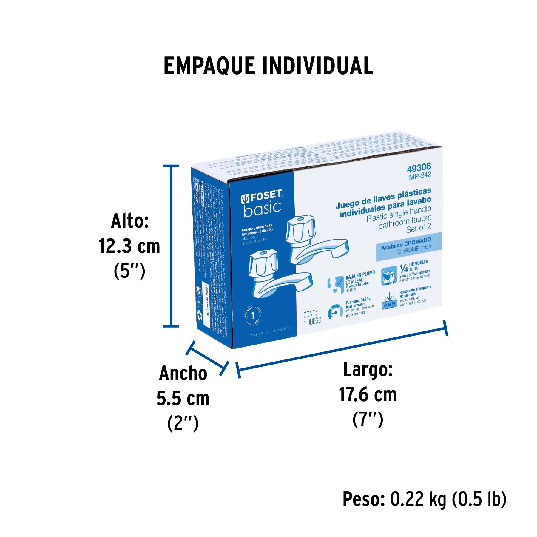 Juego llaves individuales lavabo, ABS, hexagonal, BASIC - Empaque