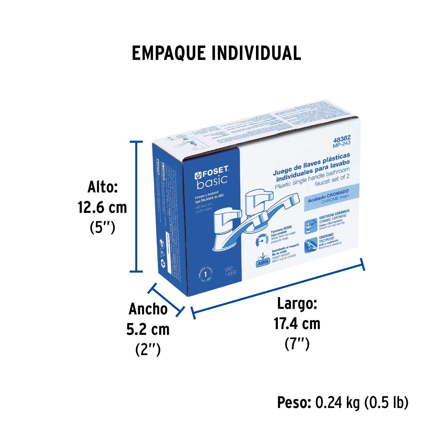 Juego llaves individuales lavabo, ABS, palanca, BASIC - Empaque