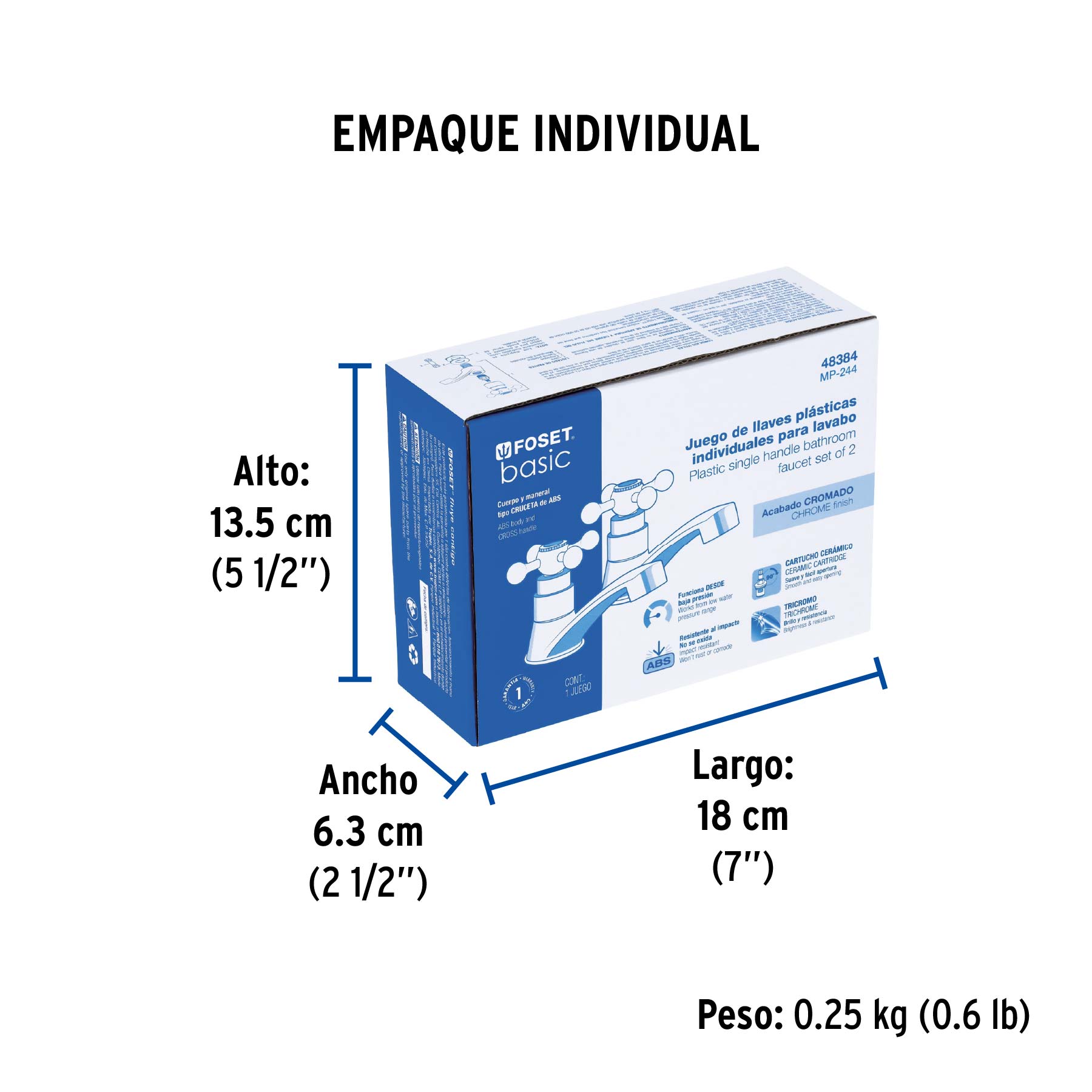 Juego llaves individuales lavabo, ABS, cruceta, BASIC - Empaque