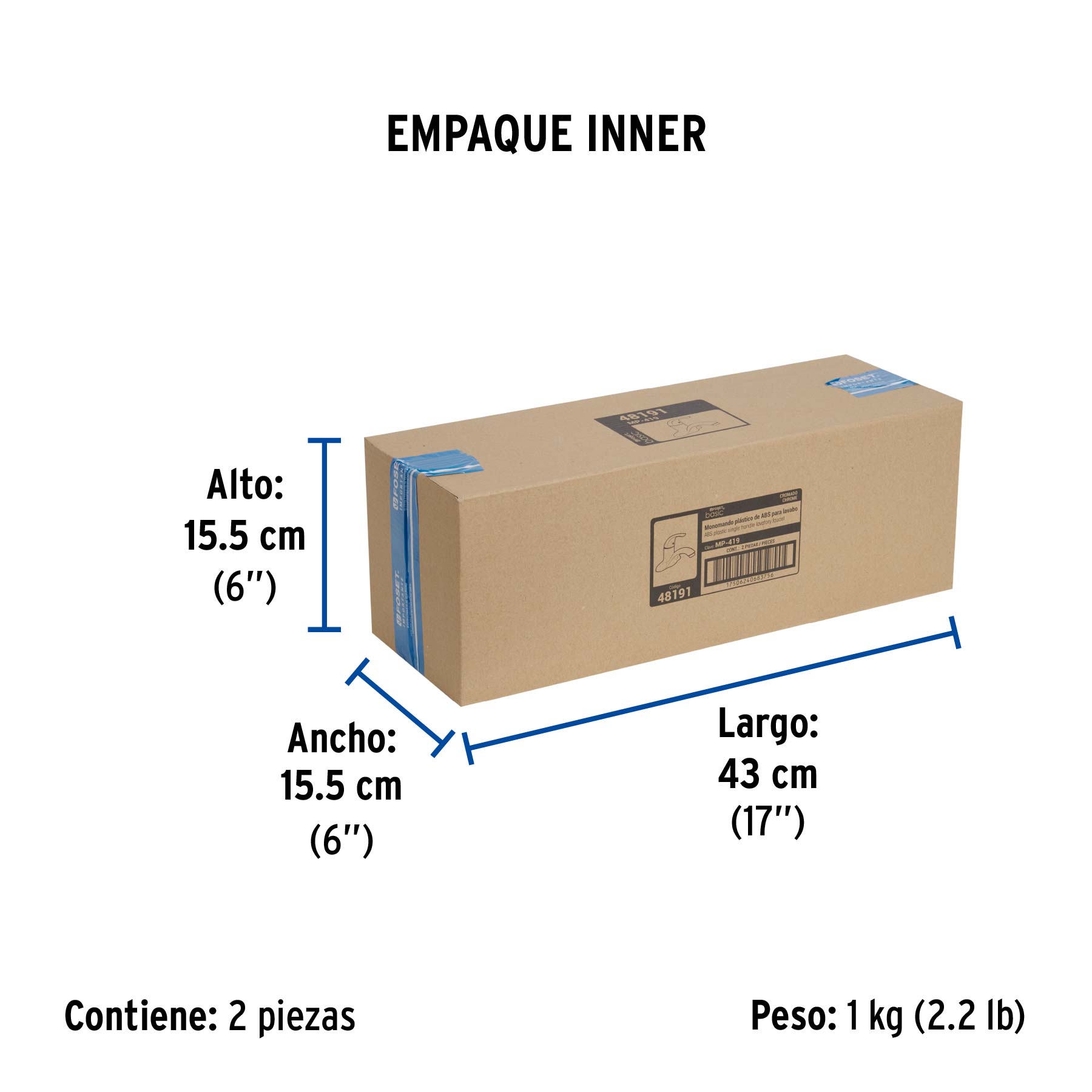Monomando lavabo, ABS, nariz curva, BASIC - Empaque