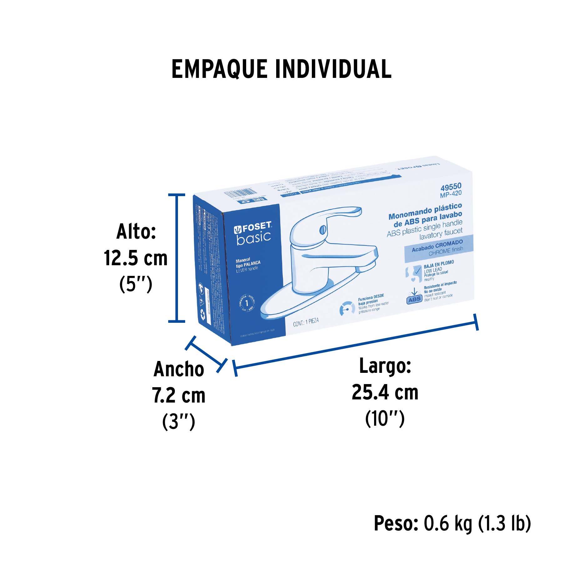 Monomando lavabo, ABS, nariz recta, con cubierta, BASIC - Empaque