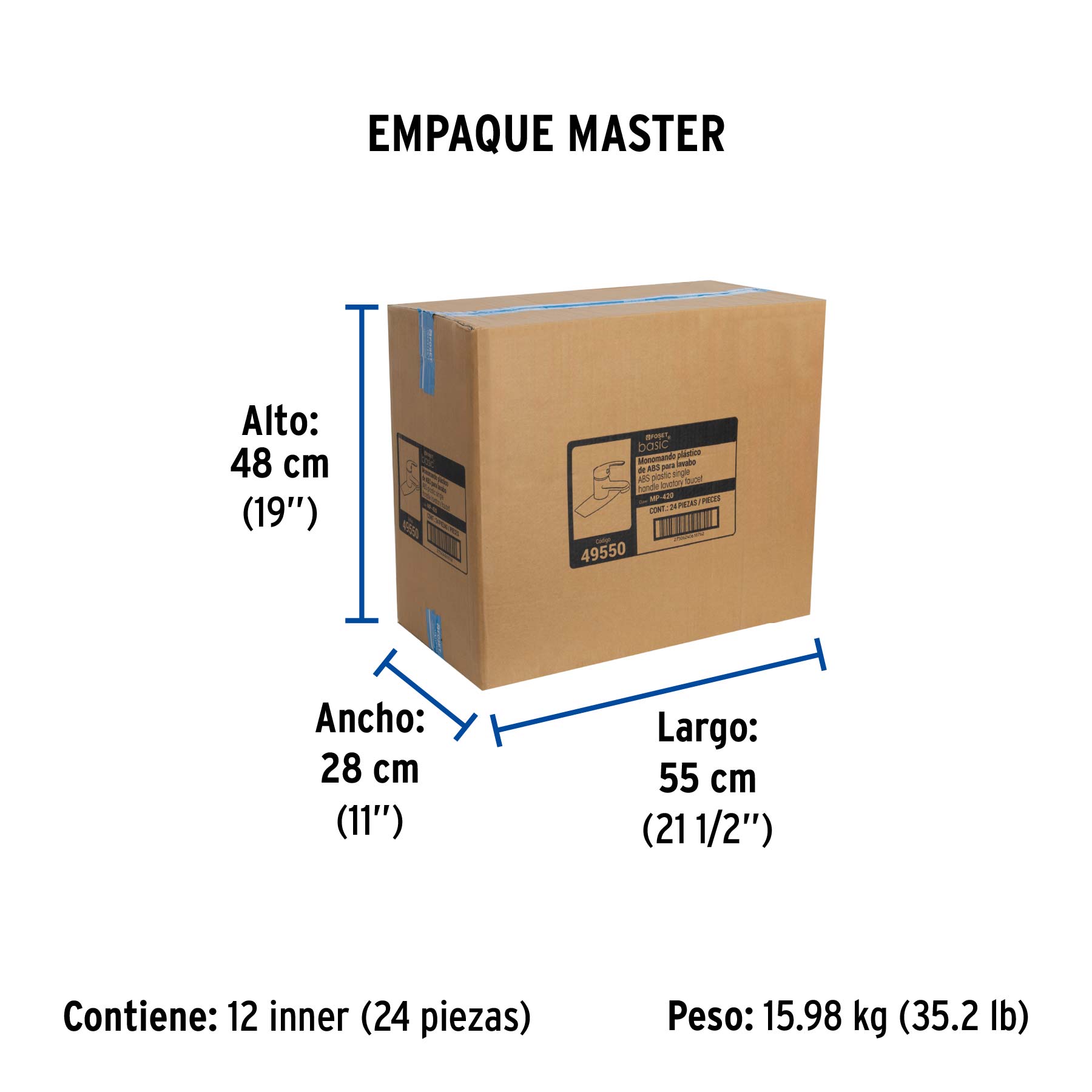 Monomando lavabo, ABS, nariz recta, con cubierta, BASIC - Empaque