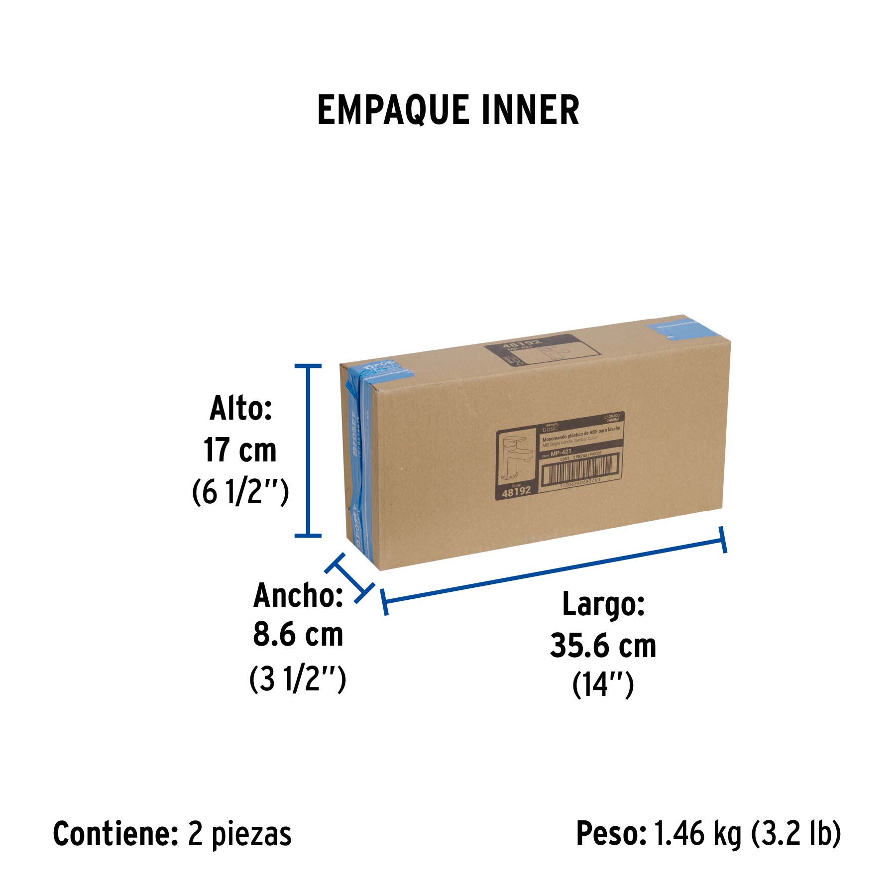Monomando lavabo, ABS, nariz recta, BASIC - Empaque
