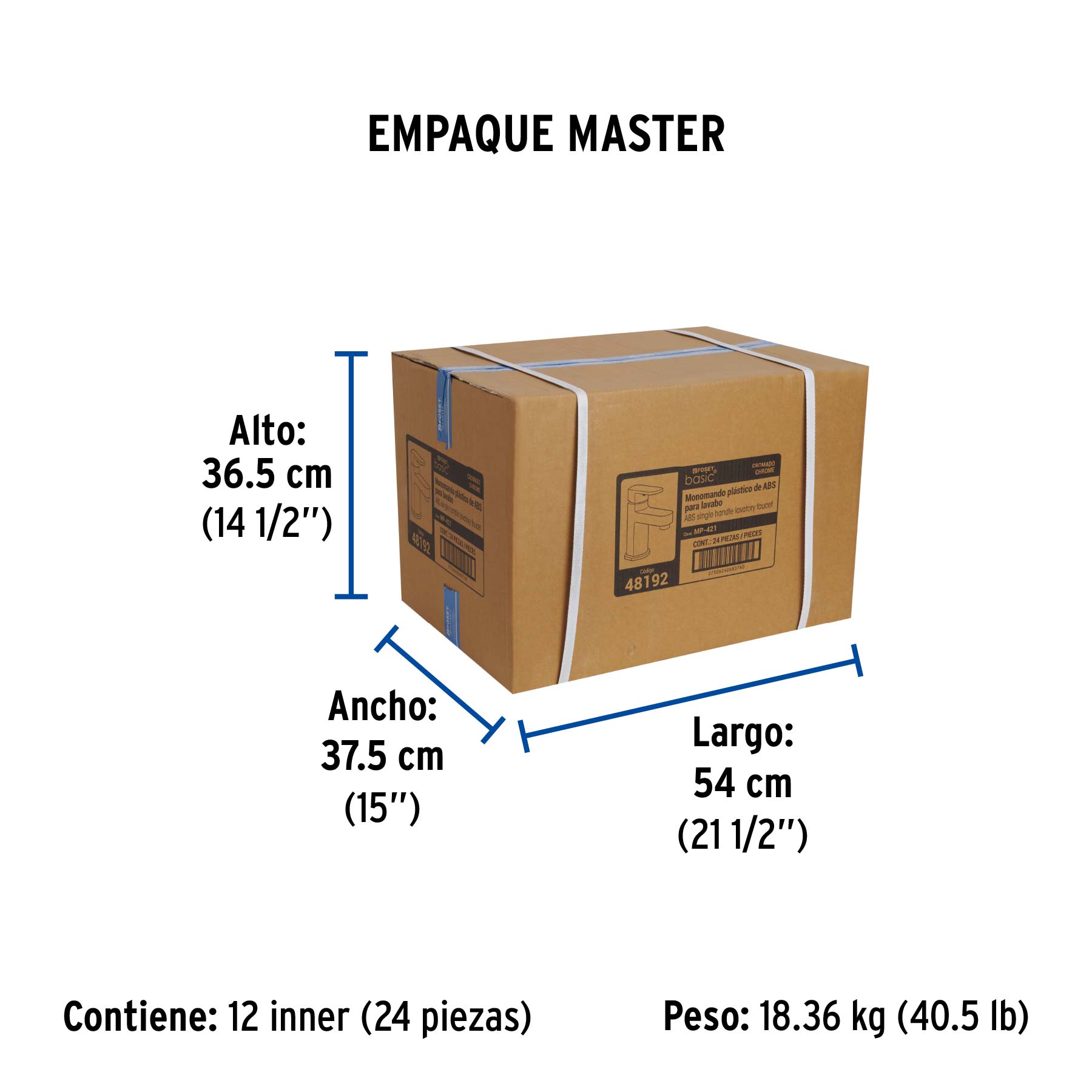 Monomando lavabo, ABS, nariz recta, BASIC - Empaque