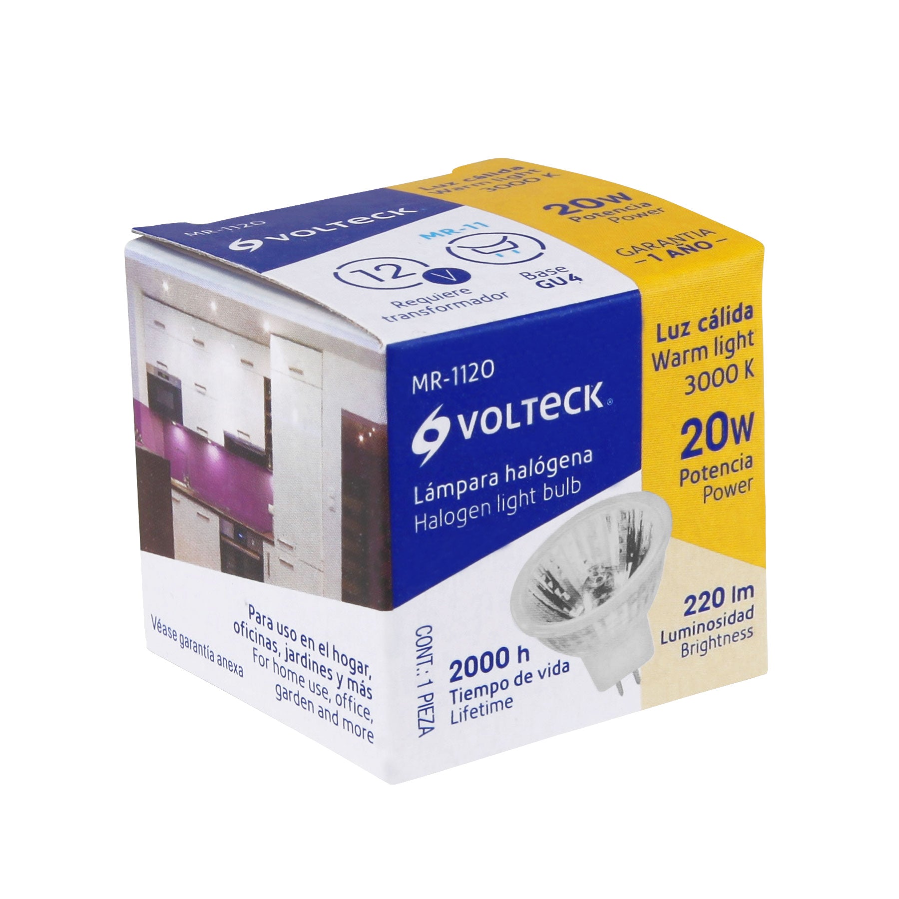 Lámpara de halógeno 20 W tipo MR11 en caja, VOLTECK