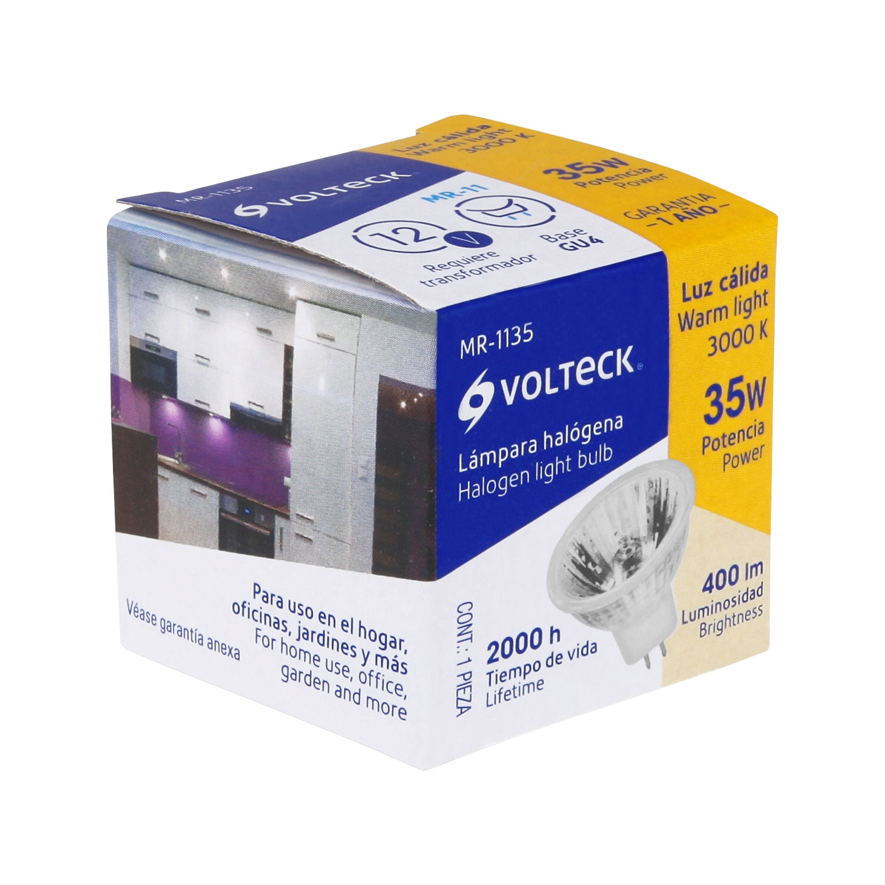 Lámpara de halógeno 35 W tipo MR11 en caja, VOLTECK