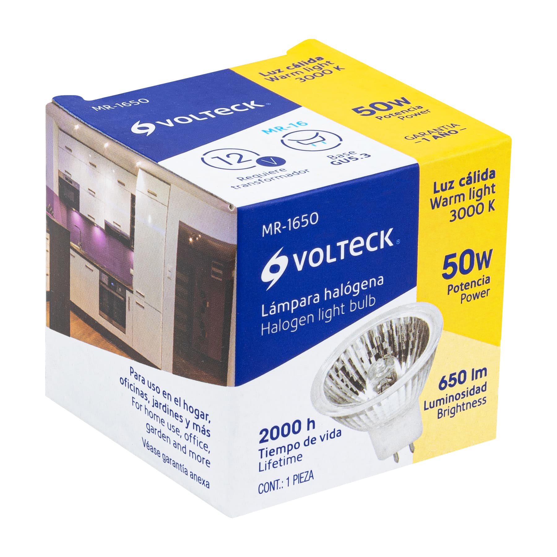 Lámpara de halógeno 50 W tipo MR 16 base GU5.3, VOLTECK
