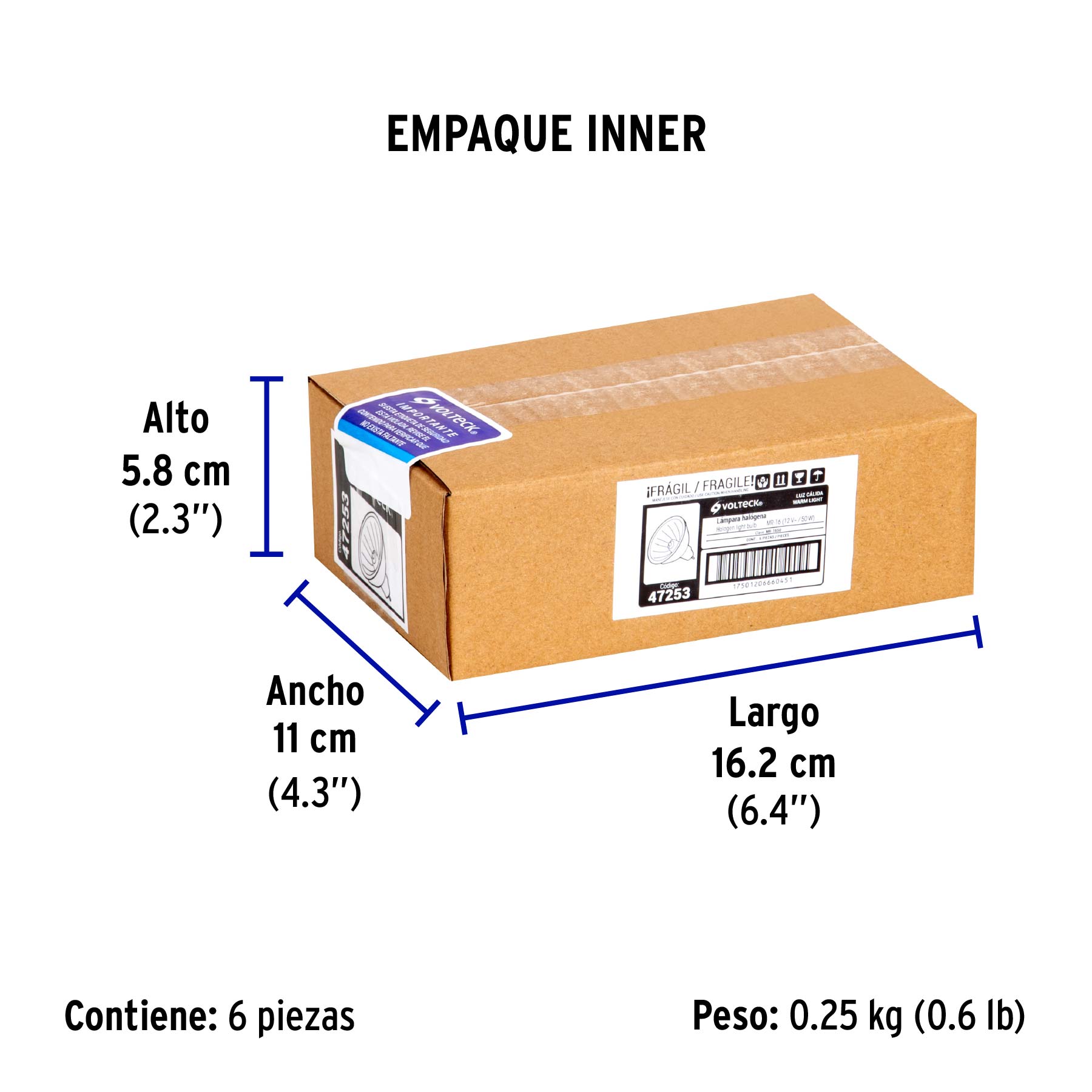 Lámpara de halógeno 50 W tipo MR 16 base GU5.3, VOLTECK - Empaque