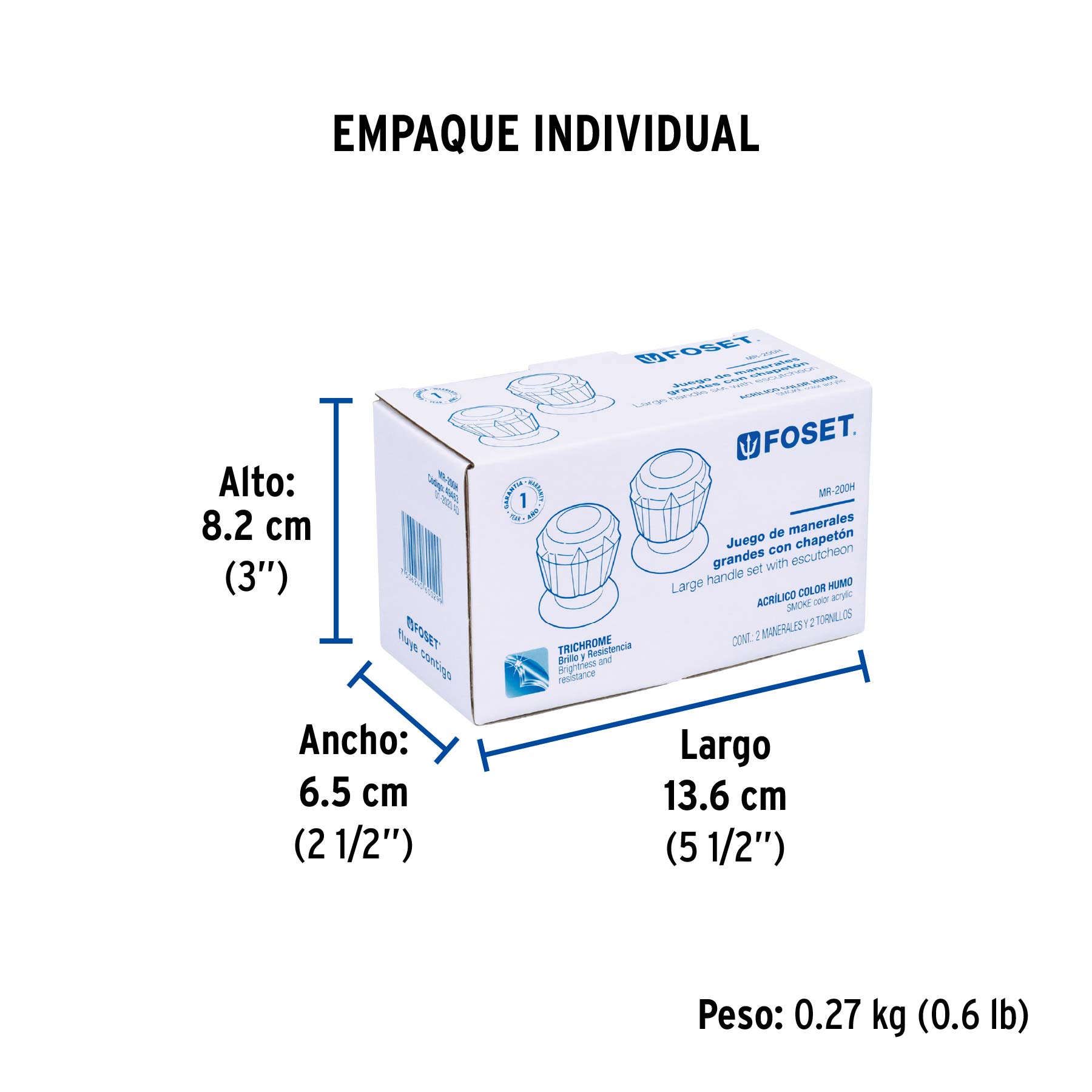 Juego de 2 manerales acrílico humo para regadera, BASIC - Empaque