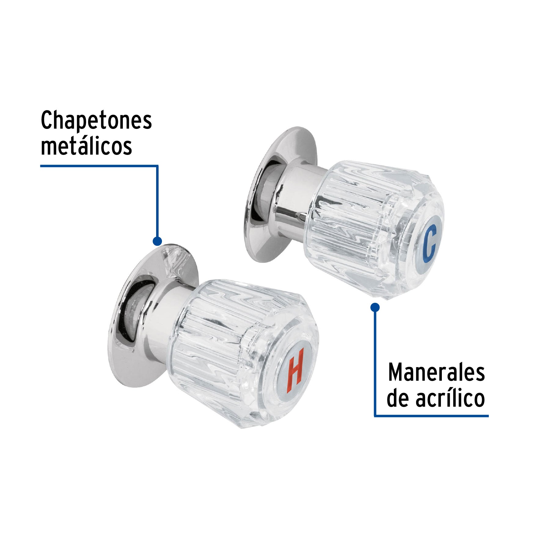 Juego de 2 manerales acrílico trans. para regadera, BASIC