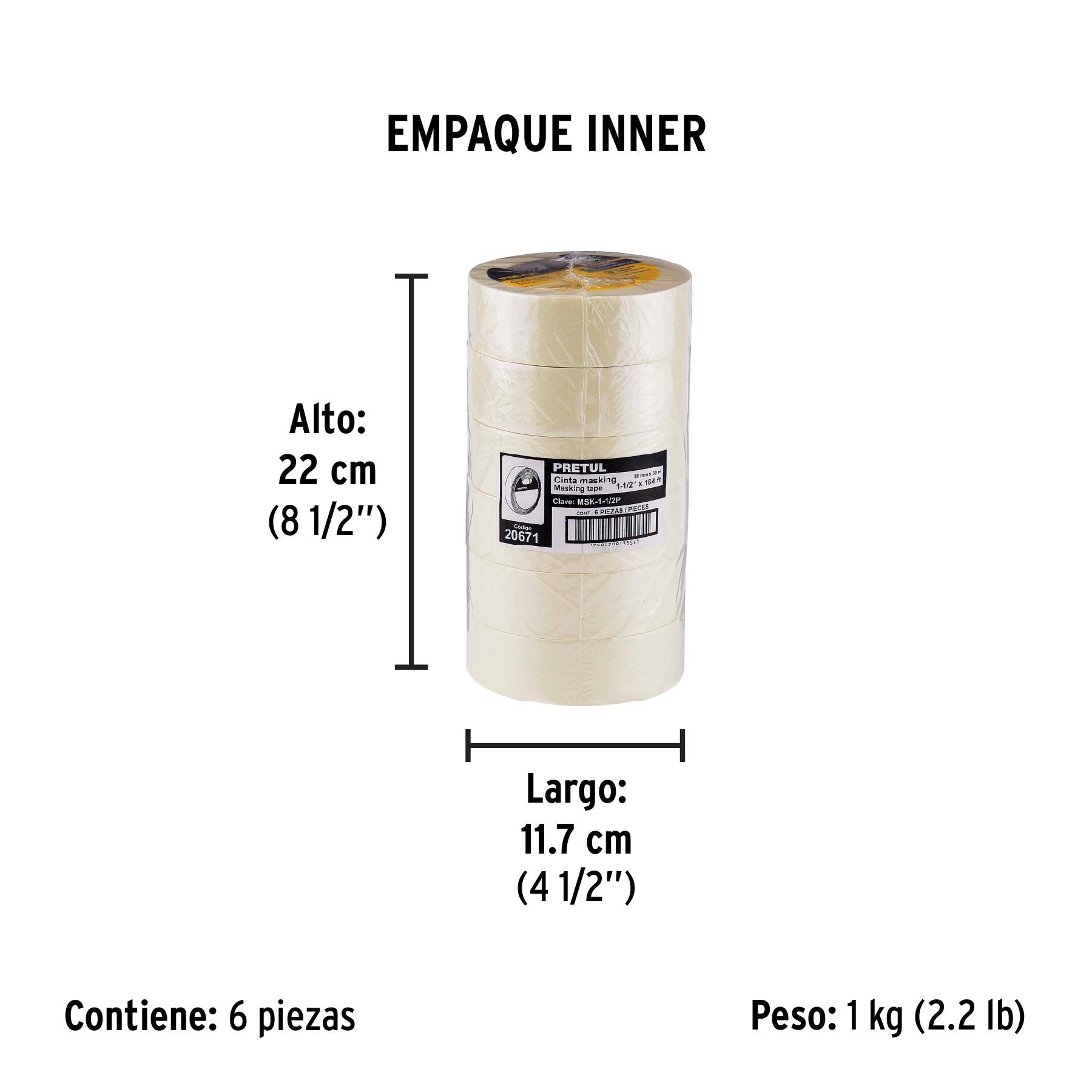 Cinta masking tape de 1-1/2" x 50 m, PRETUL - Empaque