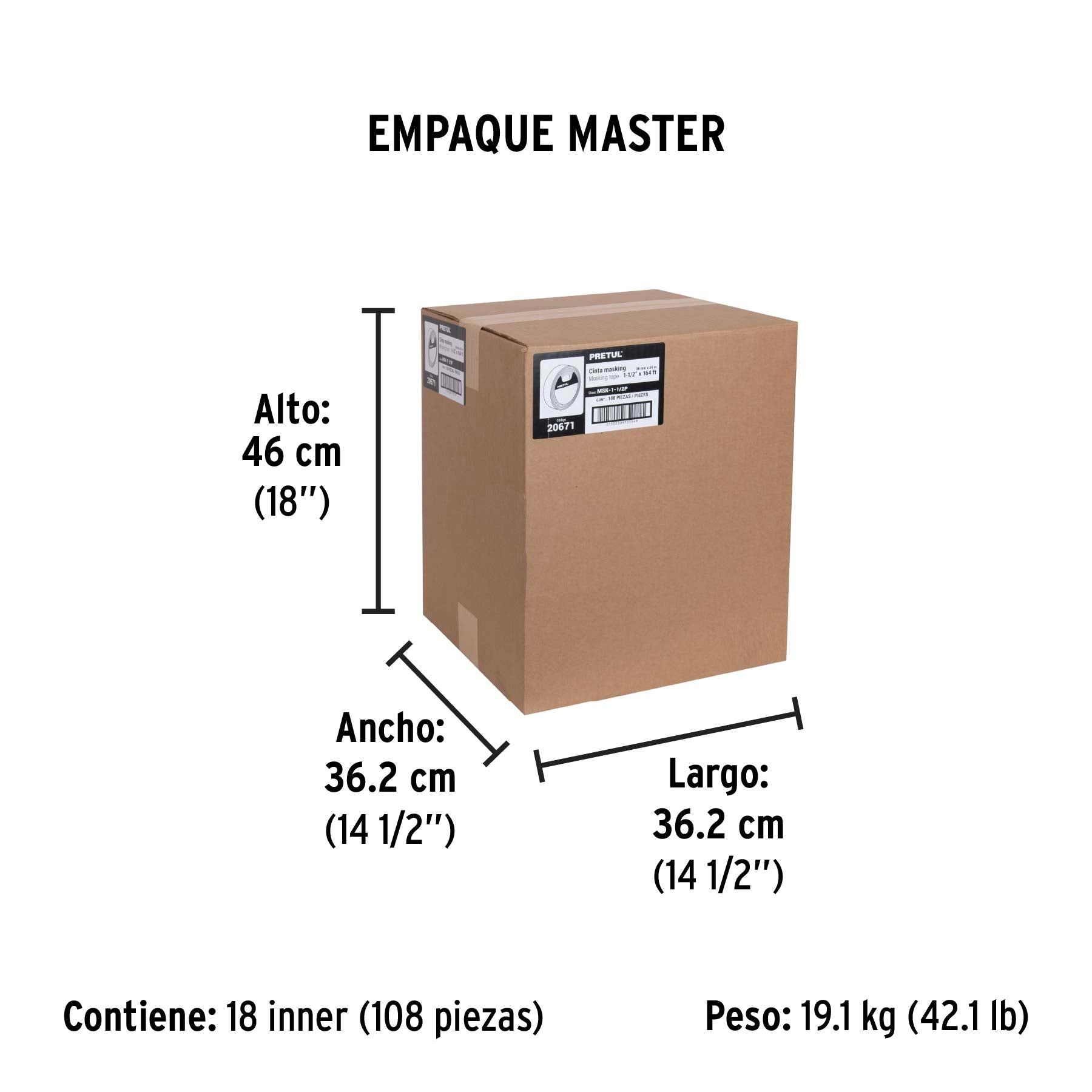 Cinta masking tape de 1-1/2" x 50 m, PRETUL - Empaque