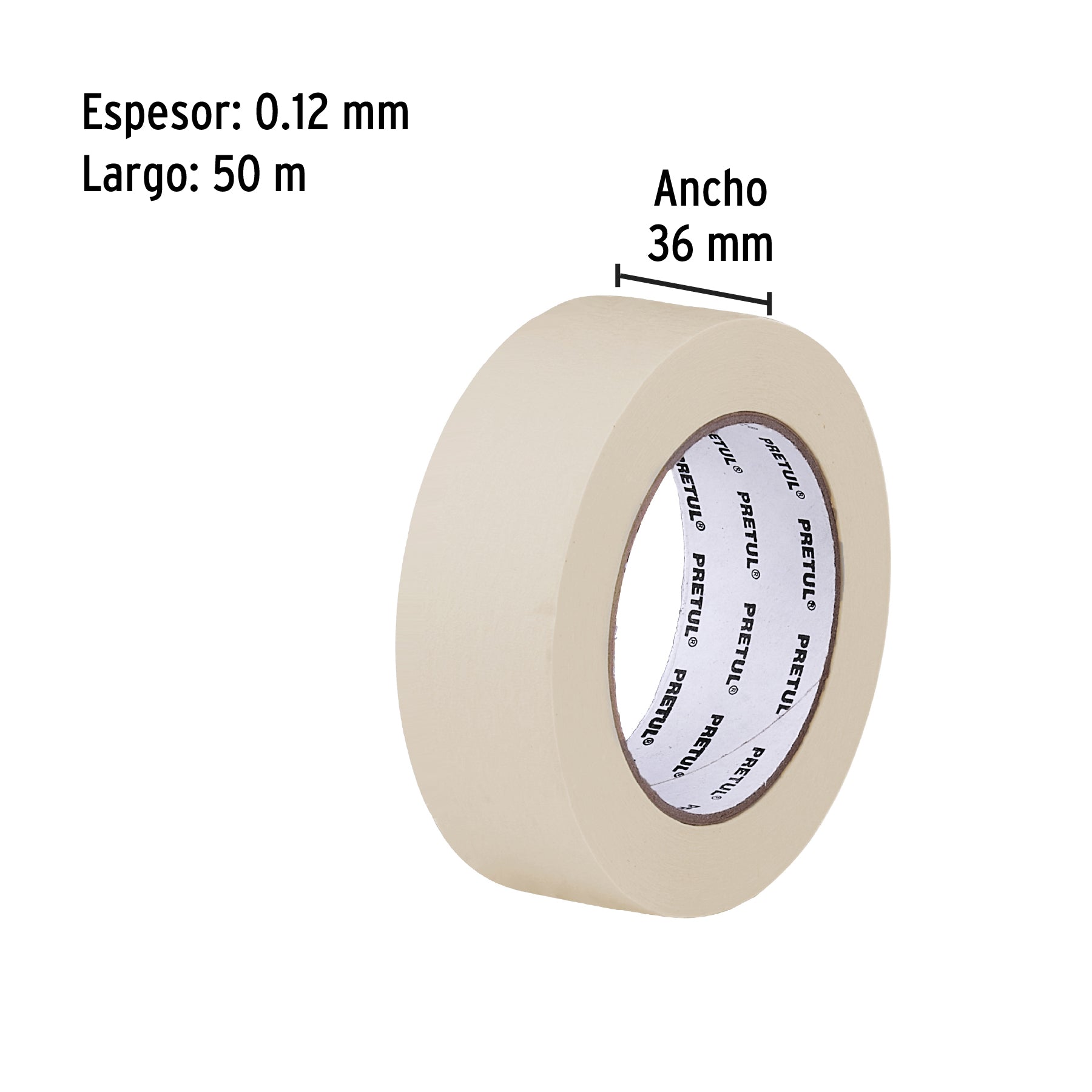 Cinta masking tape de 1-1/2" x 50 m, PRETUL
