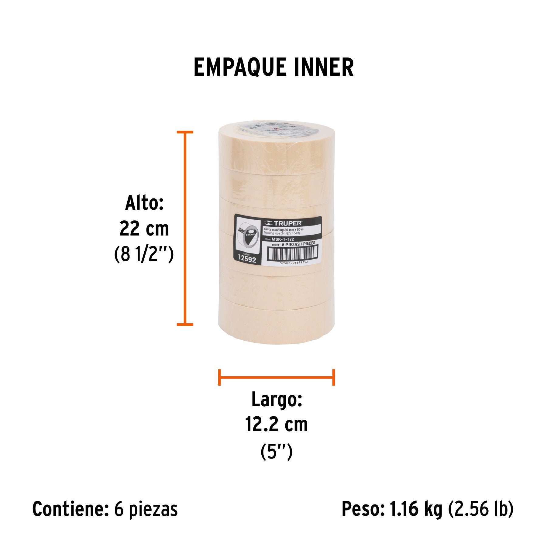 Cinta masking tape de 1-1/2" x 50 m, TRUPER - Empaque