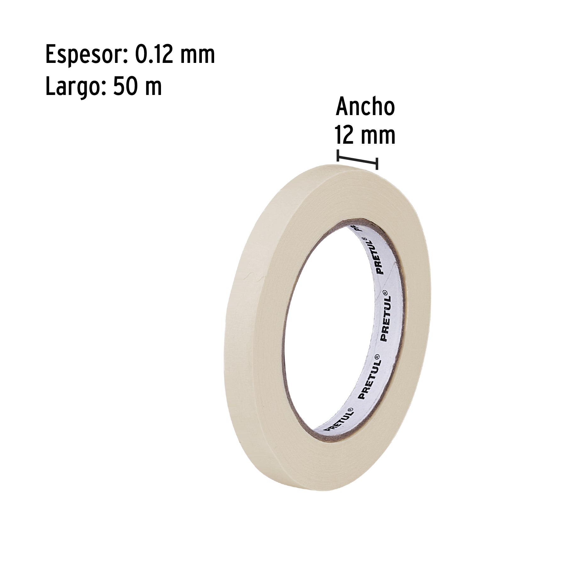 Cinta masking tape de 1/2" x 50 m, PRETUL