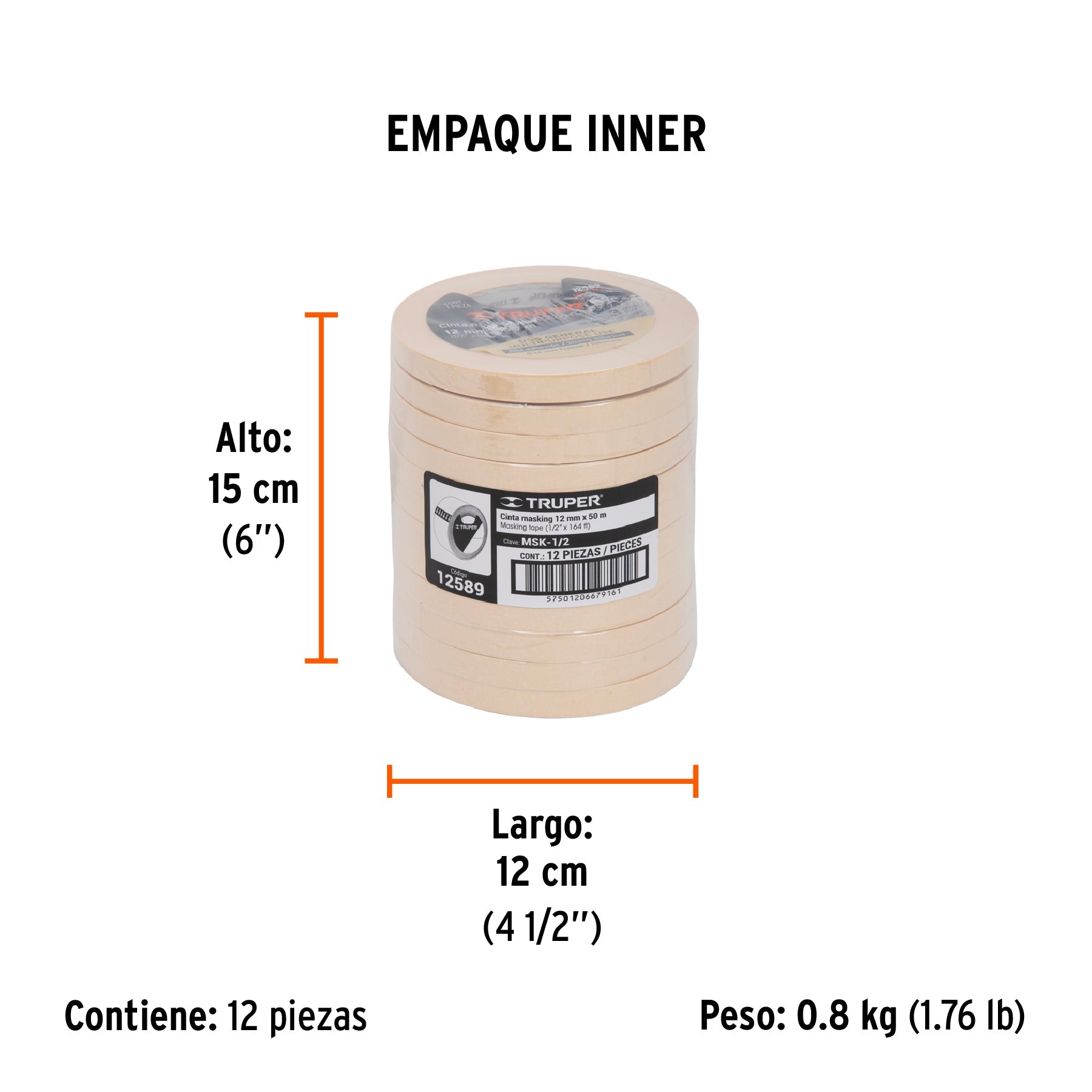 Cinta masking tape de 1/2" x 50 m, TRUPER - Empaque