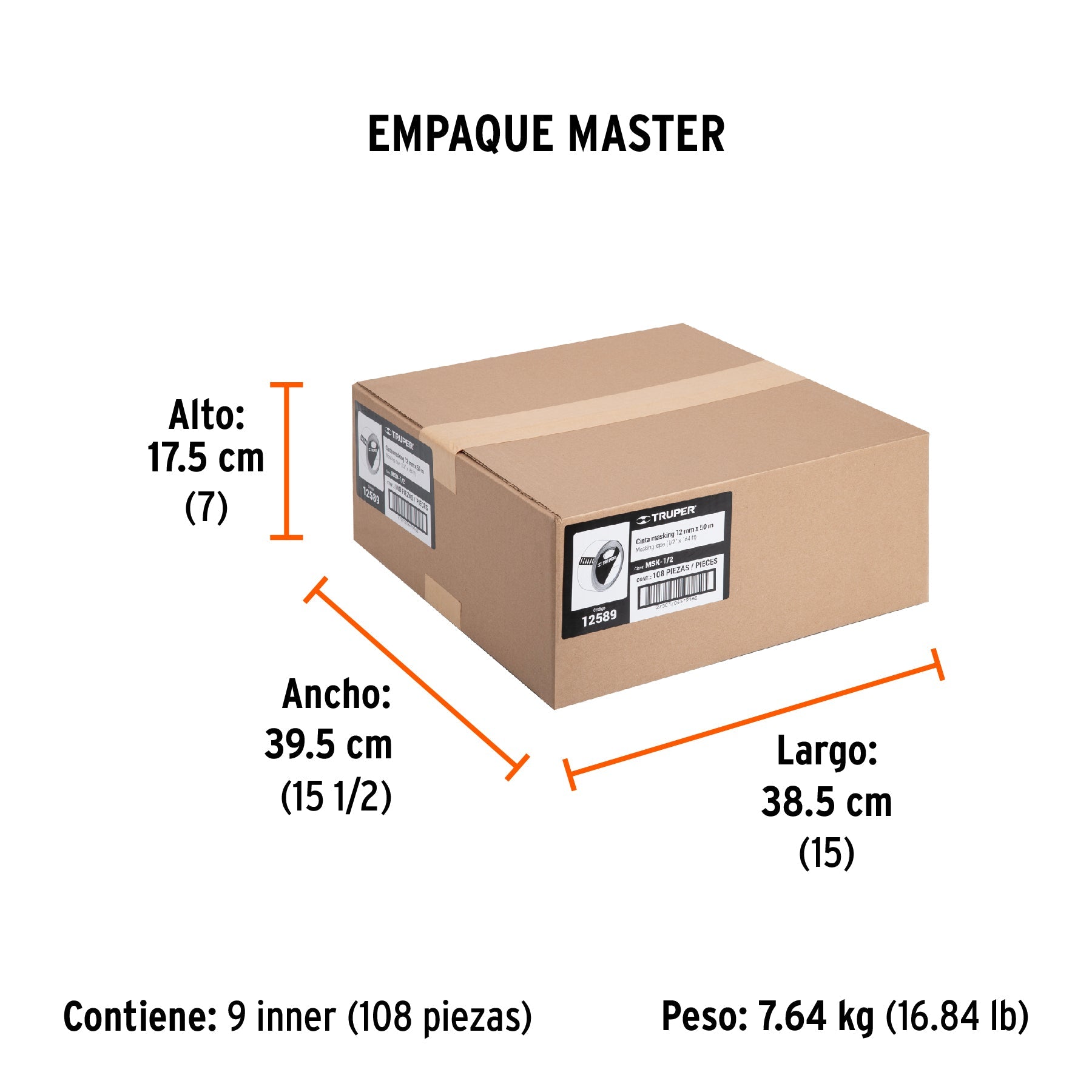 Cinta masking tape de 1/2" x 50 m, TRUPER - Empaque