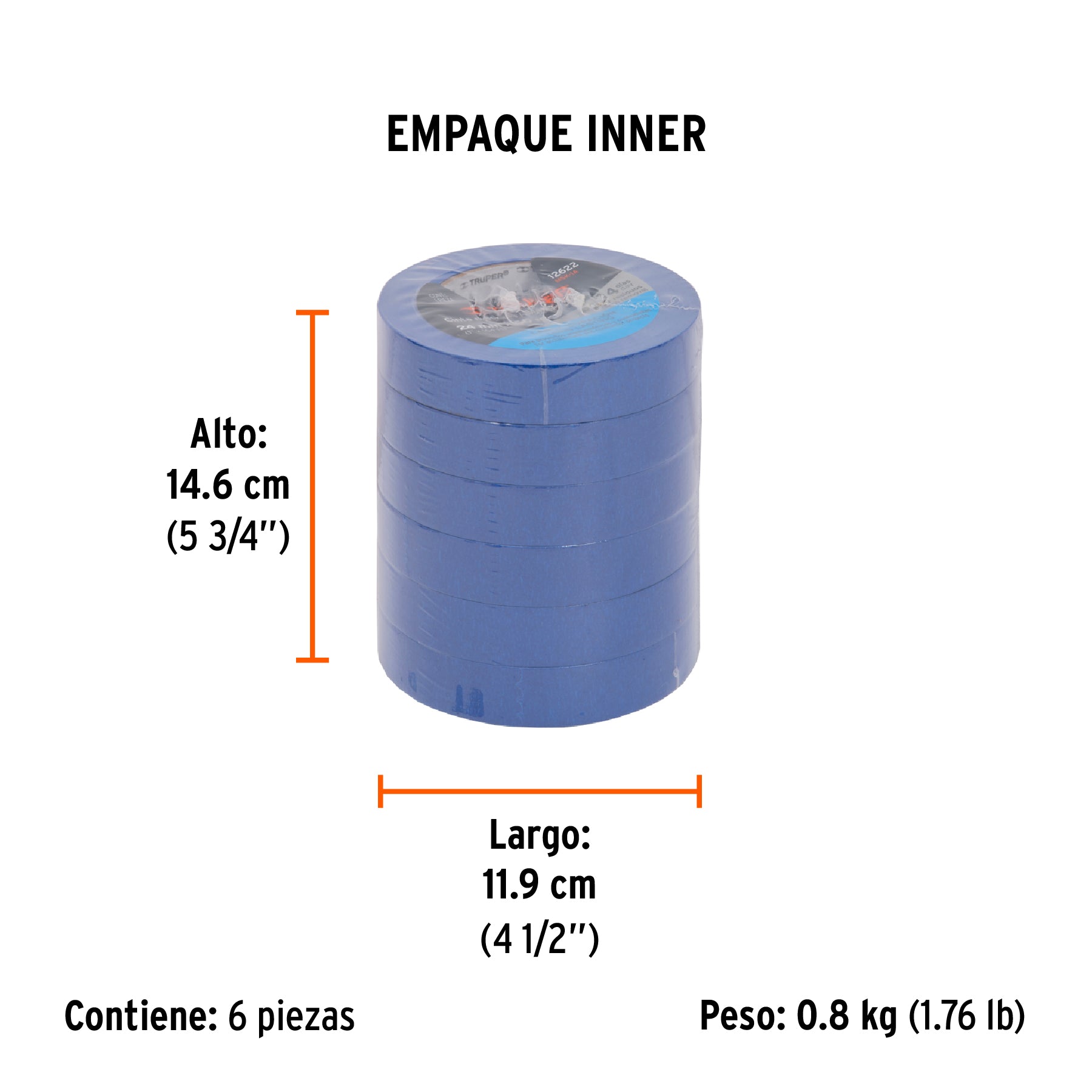 Cinta masking tape azul de 1" x 50 m para pintor, TRUPER - Empaque