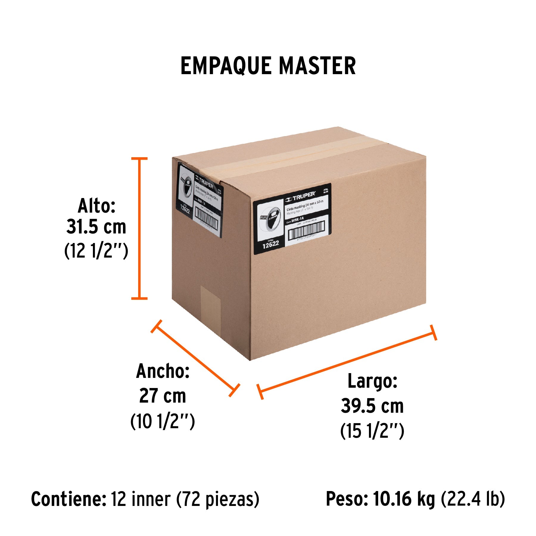 Cinta masking tape azul de 1" x 50 m para pintor, TRUPER - Empaque