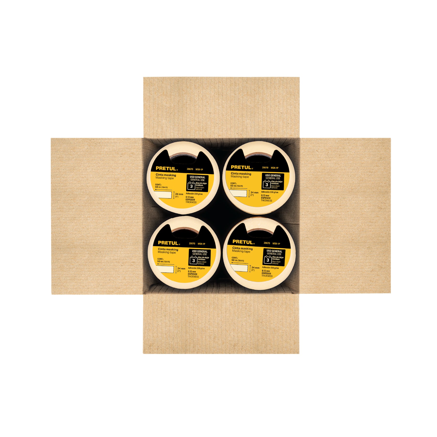 Cinta masking tape de 1" x 50 m, PRETUL