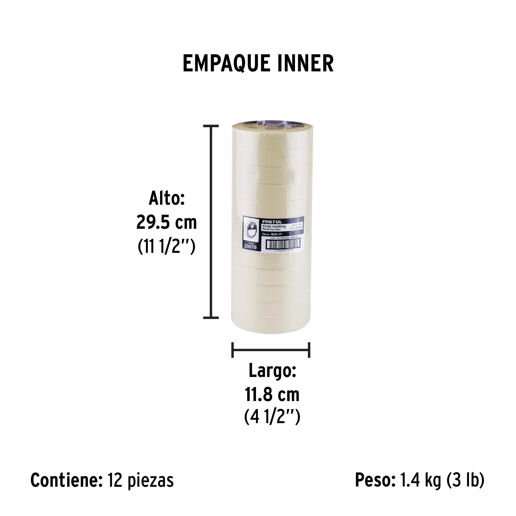 Cinta masking tape de 1" x 50 m, PRETUL - Empaque