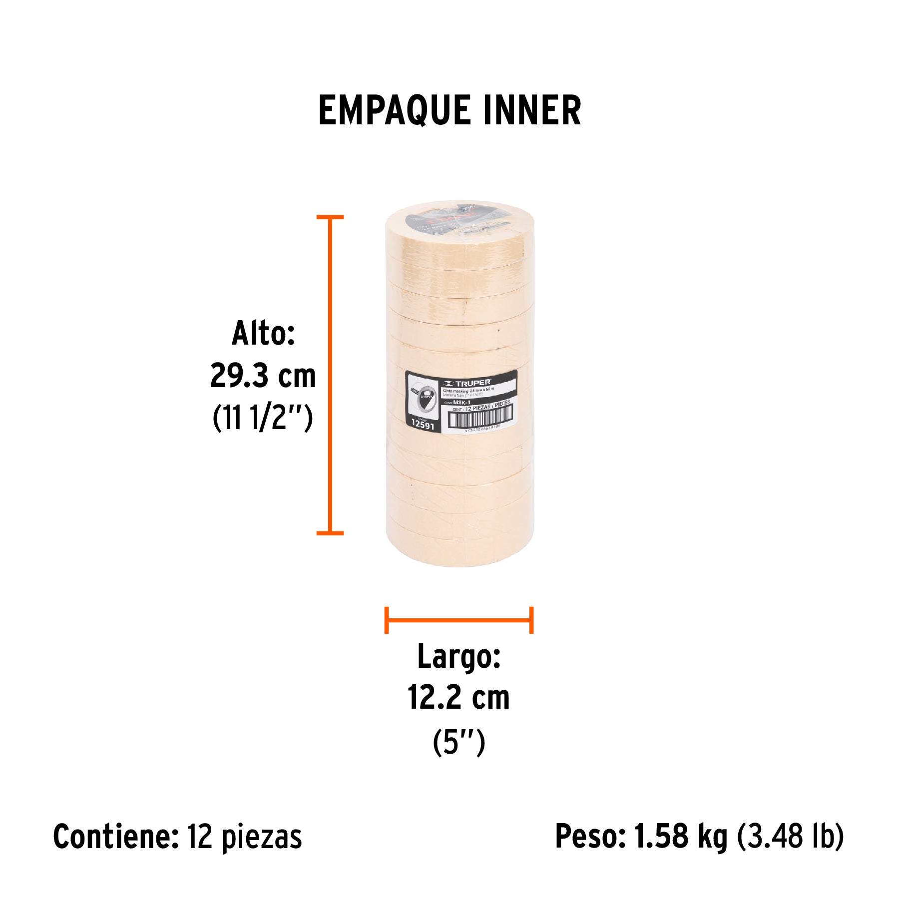 Cinta masking tape de 1" x 50 m, TRUPER - Empaque