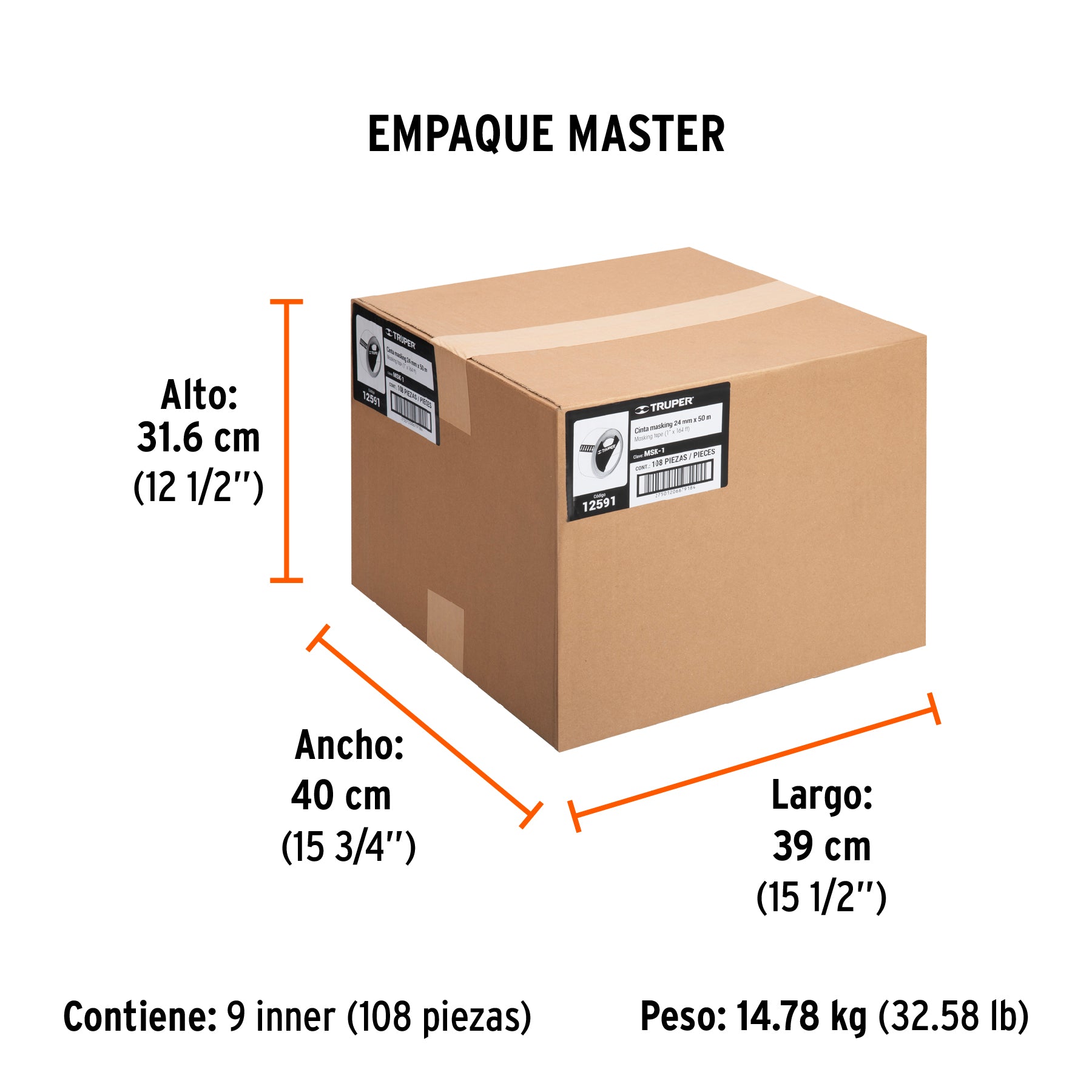 Cinta masking tape de 1" x 50 m, TRUPER - Empaque