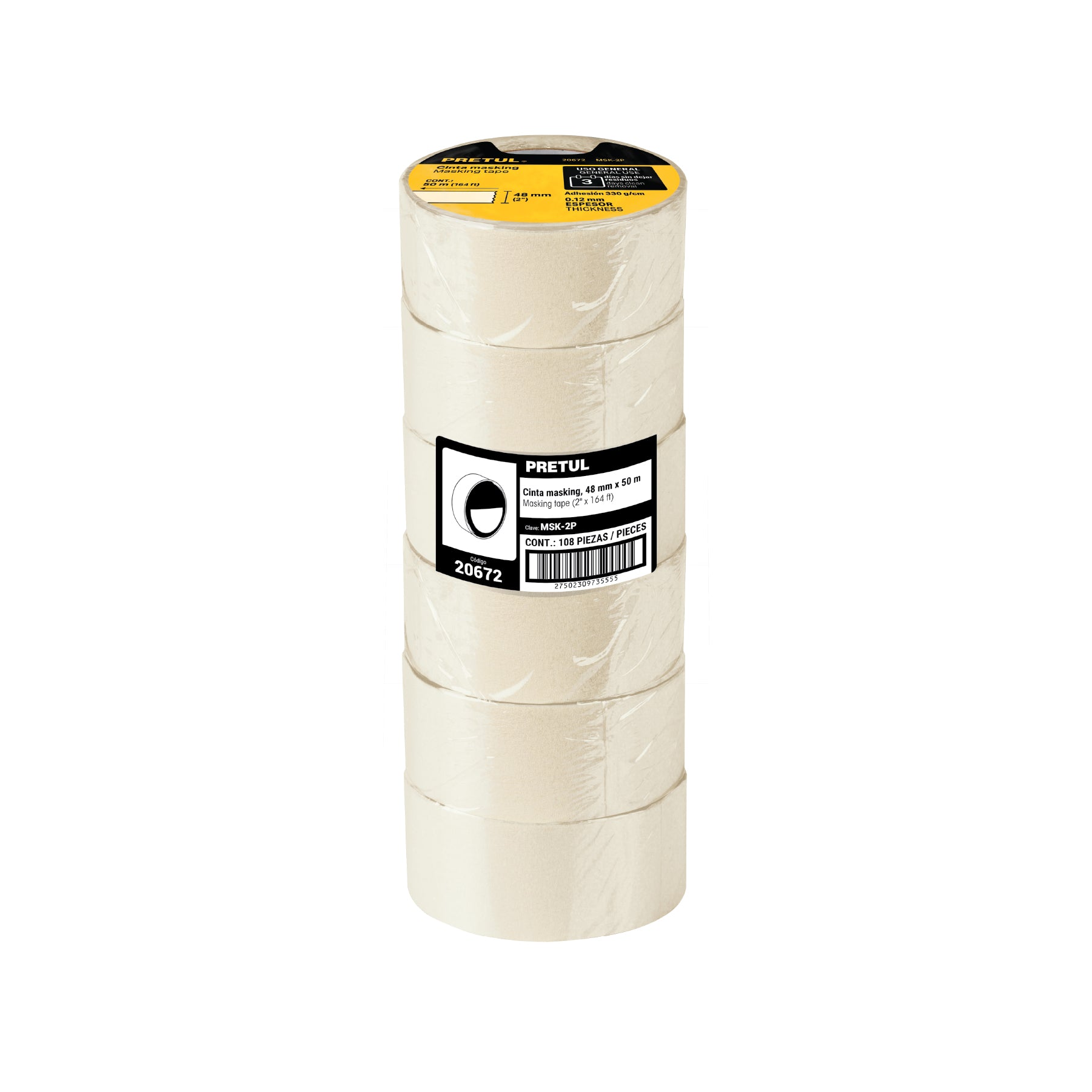 Cinta masking tape de 2" x 50 m, PRETUL