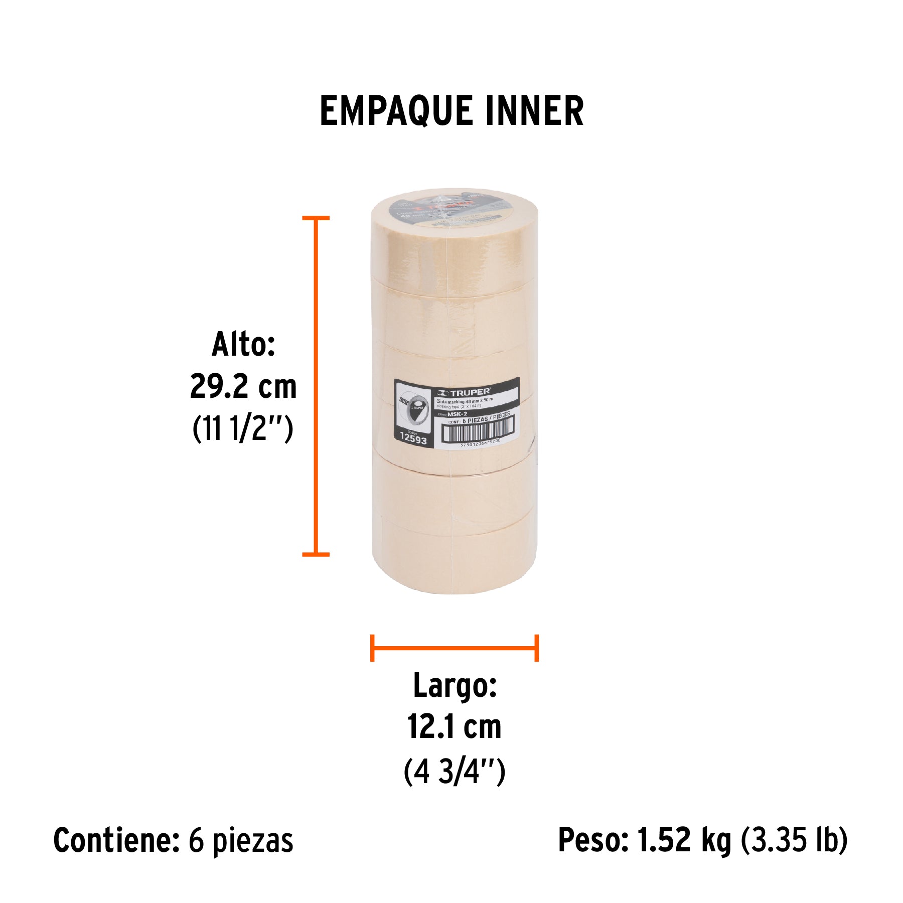 Cinta masking tape de 2" x 50 m, TRUPER - Empaque