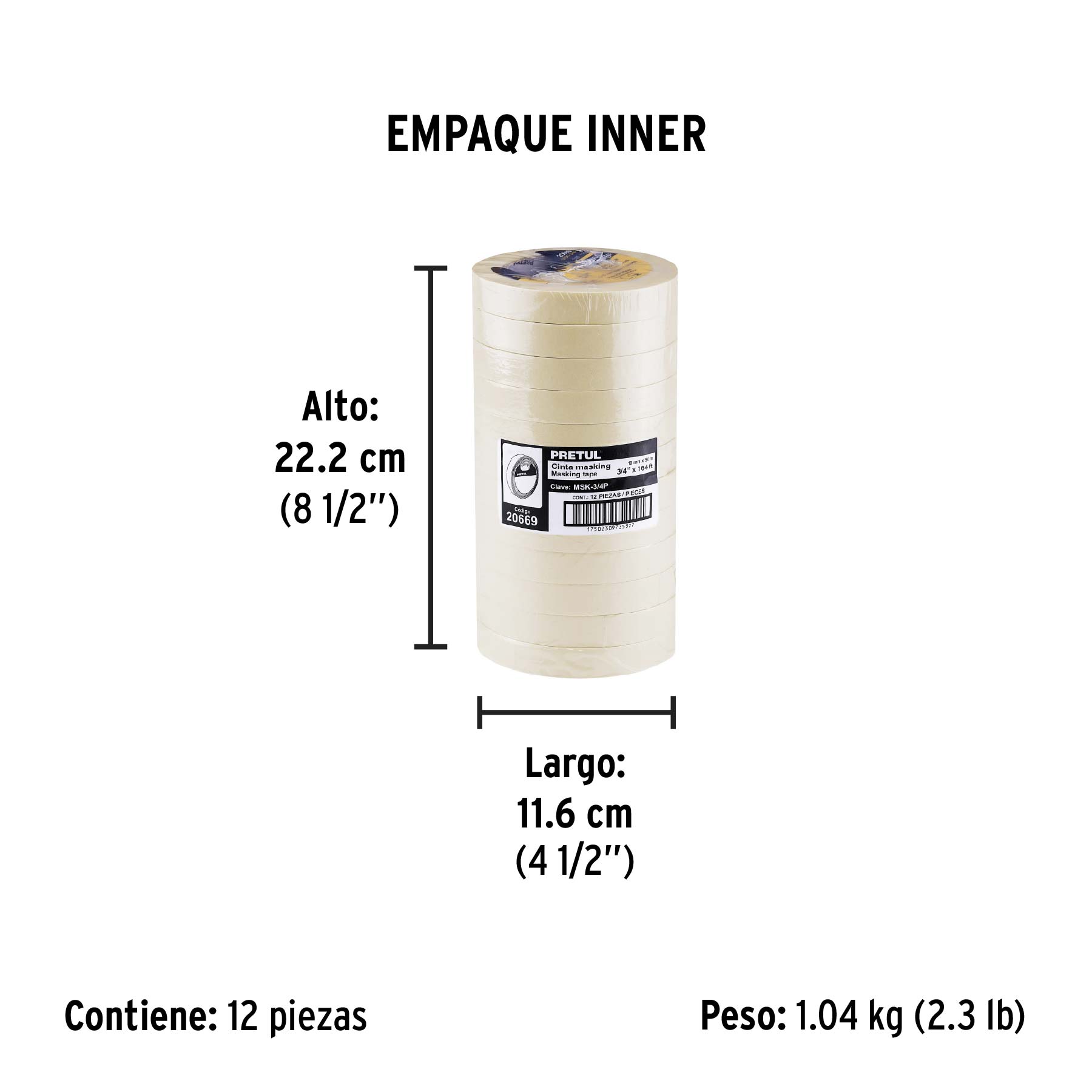 Cinta masking tape de 3/4" x 50 m, PRETUL - Empaque