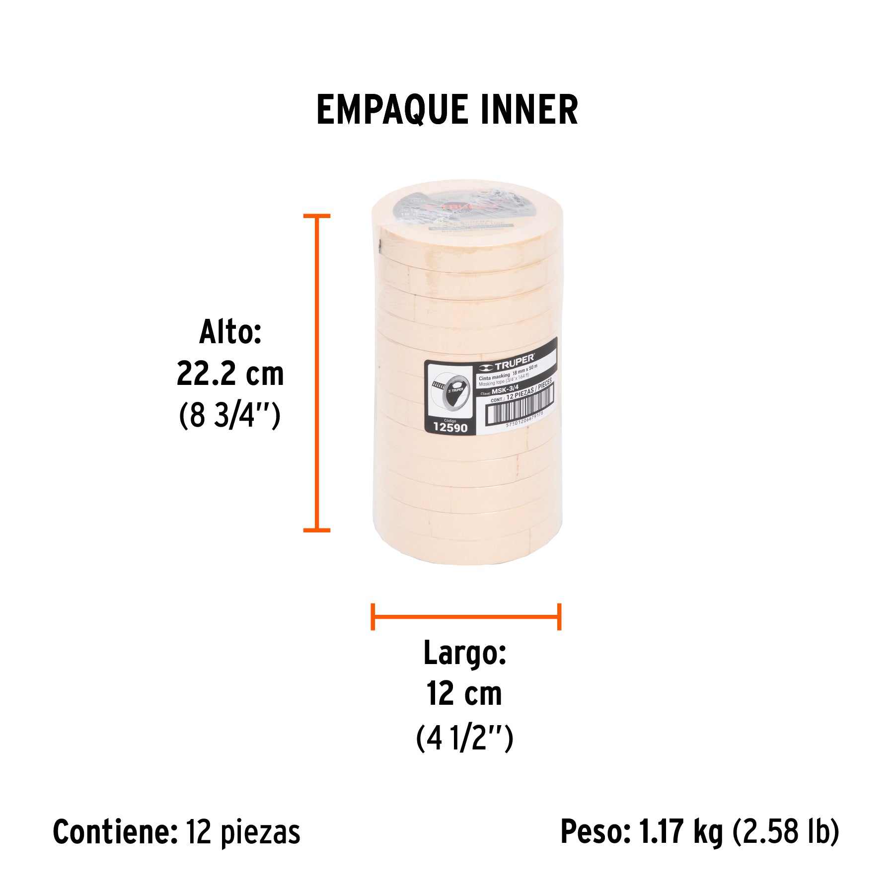 Cinta masking tape de 3/4" x 50 m, TRUPER - Empaque