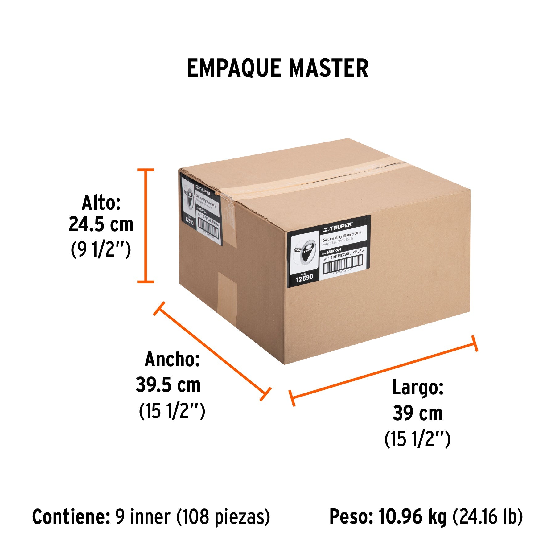 Cinta masking tape de 3/4" x 50 m, TRUPER - Empaque